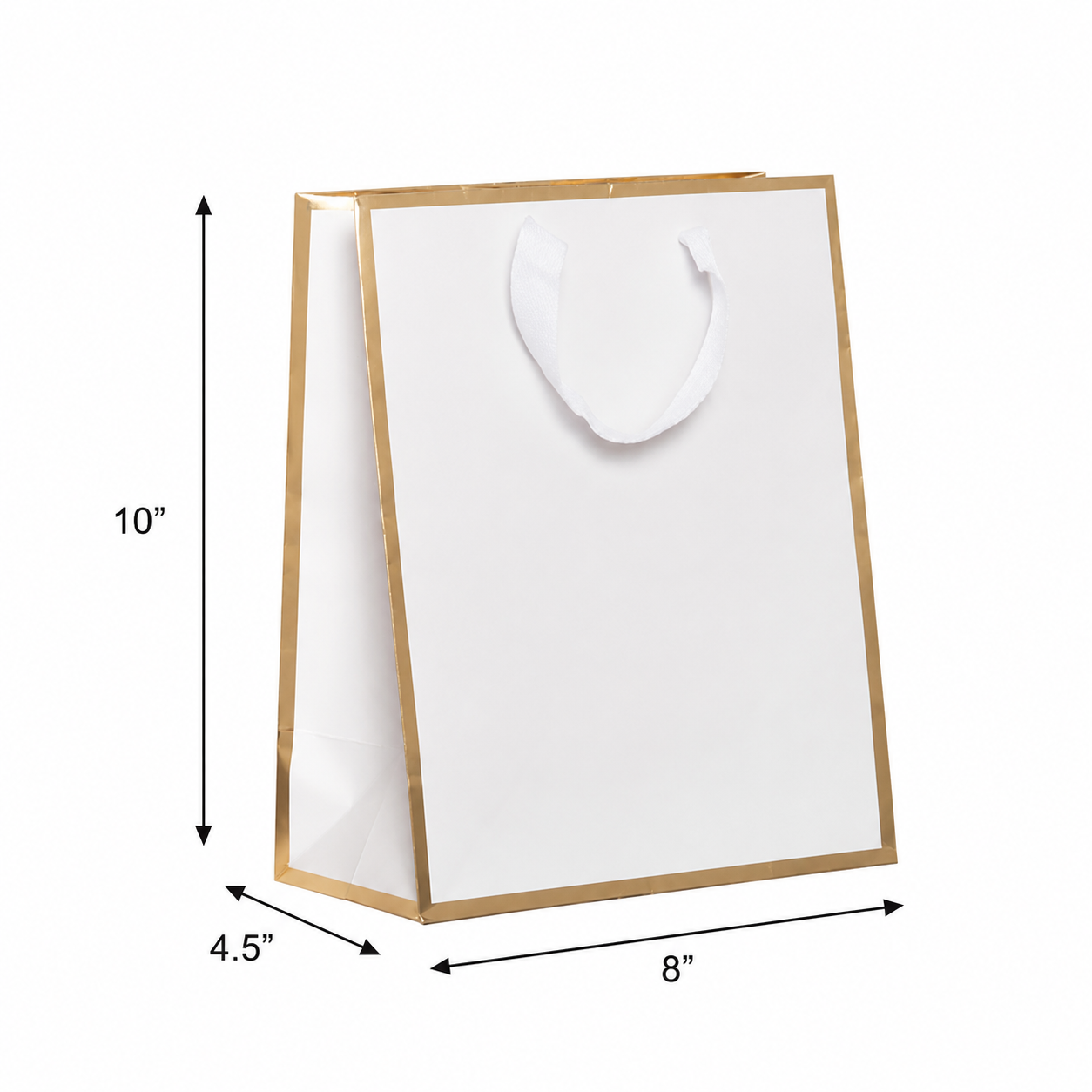 Queen West Gift Paper Bags Gold Foil Edge 8 x 4.5 x 10 in with Twill Ribbon Handles