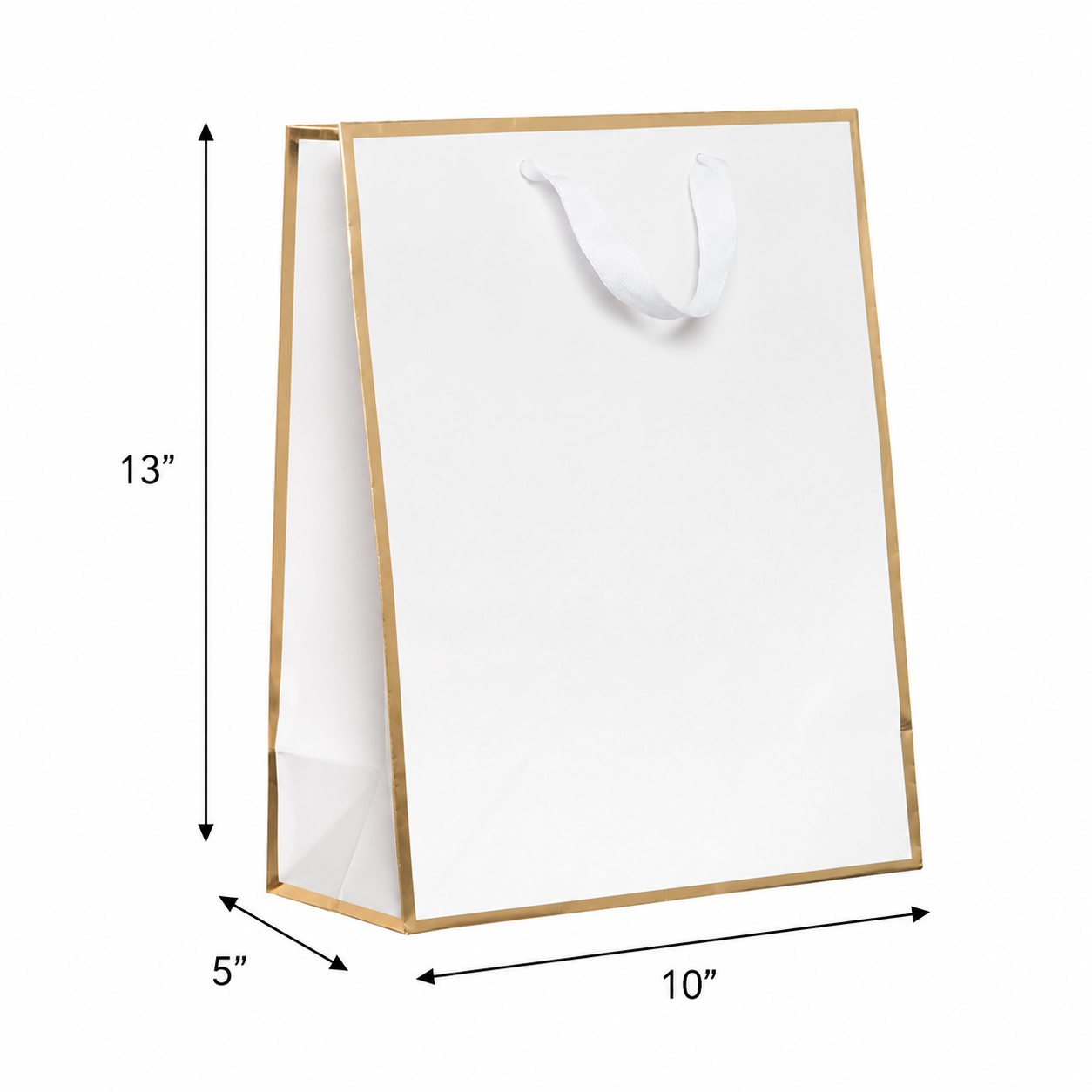 Queen West Gift Paper Bags Gold Foil Edge 10 x 5 x 13 in with Twill Ribbon Handles