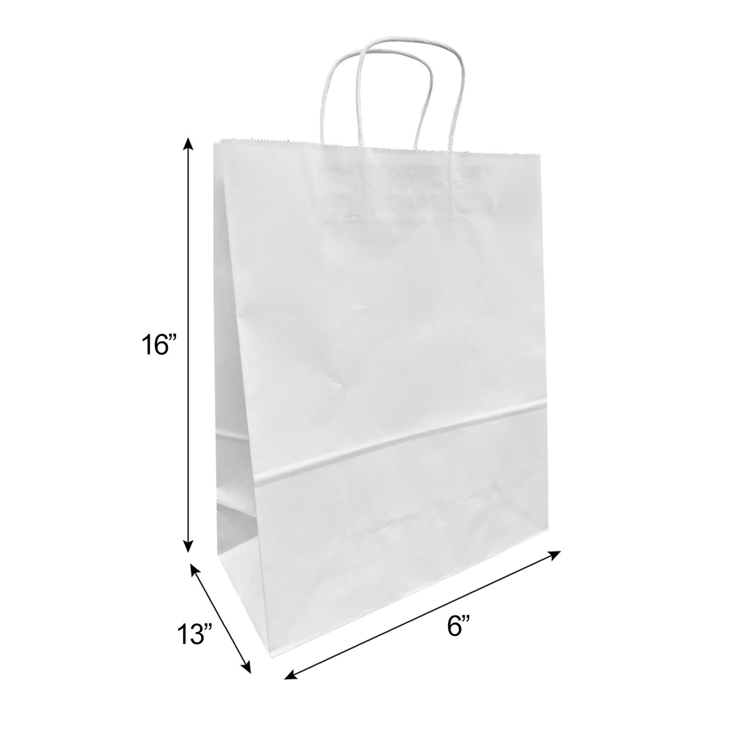 250 Pcs, Traveler, 13x6x16 inches, White Kraft Paper Bags, with Twisted Handle
