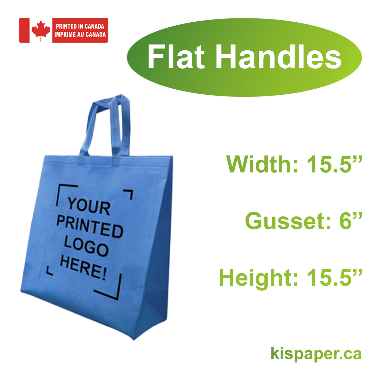 15.5" x 6" x 15.5" - Flat Bottom - Custom Blue Non-Woven Shopping Bags - Carton of 200 - KIS PAPER - 5262; One Color Custom Print, Printed in Canada