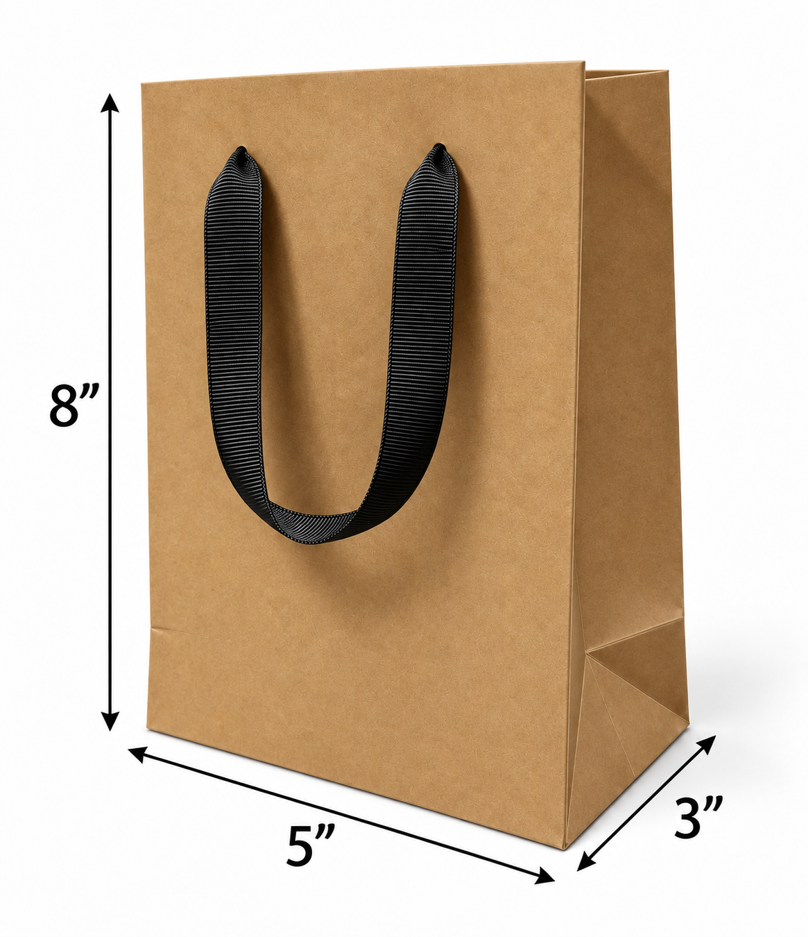 Euro Tote Kraft Paper Bags 8" x 5" x 3" with Ribbon Handles 150 pcs/case SKU #6118