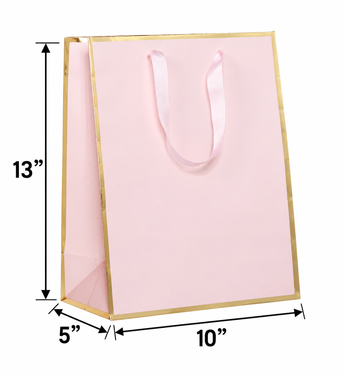 Queen West Gift Paper Bags Gold Foil Edge 10 x 5 x 13 in with Twill Ribbon Handles, 100pcs/case