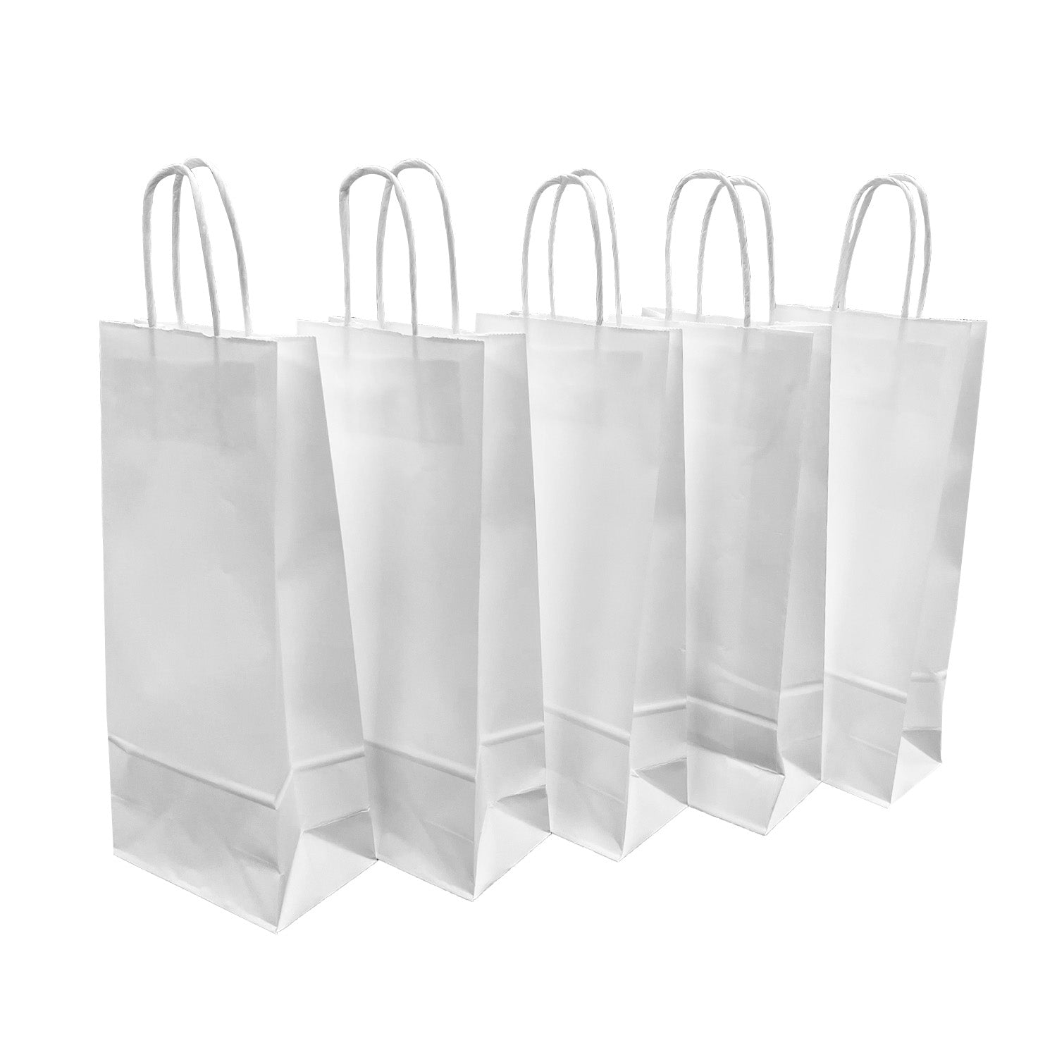 250 Pcs, Wine, 5.5x3.25x13 inches, White Kraft Paper Bags, with Twisted Handle
