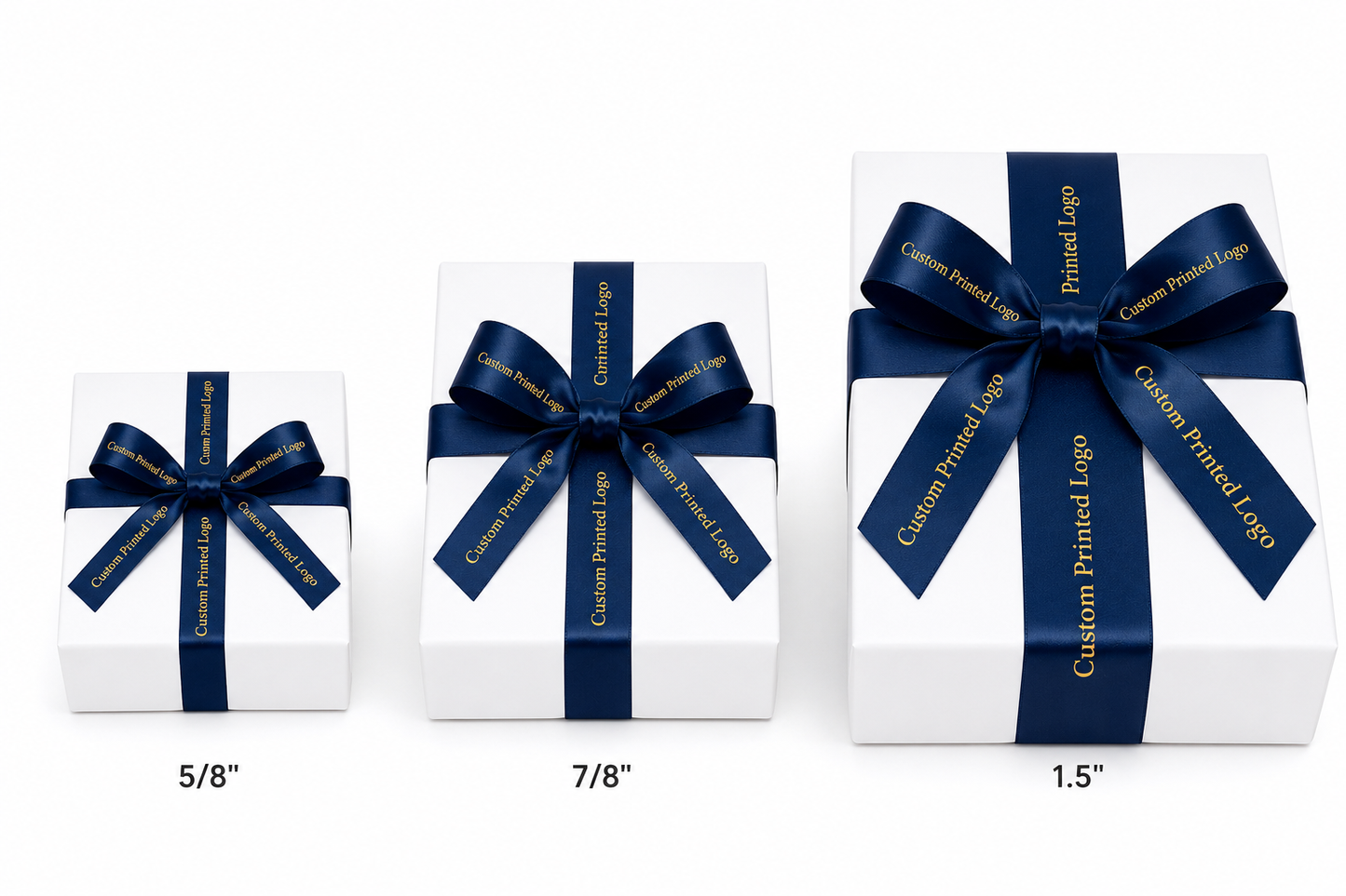 Custom Print Navy Solid Single-Face Satin Ribbon – 3 Sizes (⅝″, ⅞″, 1½″)