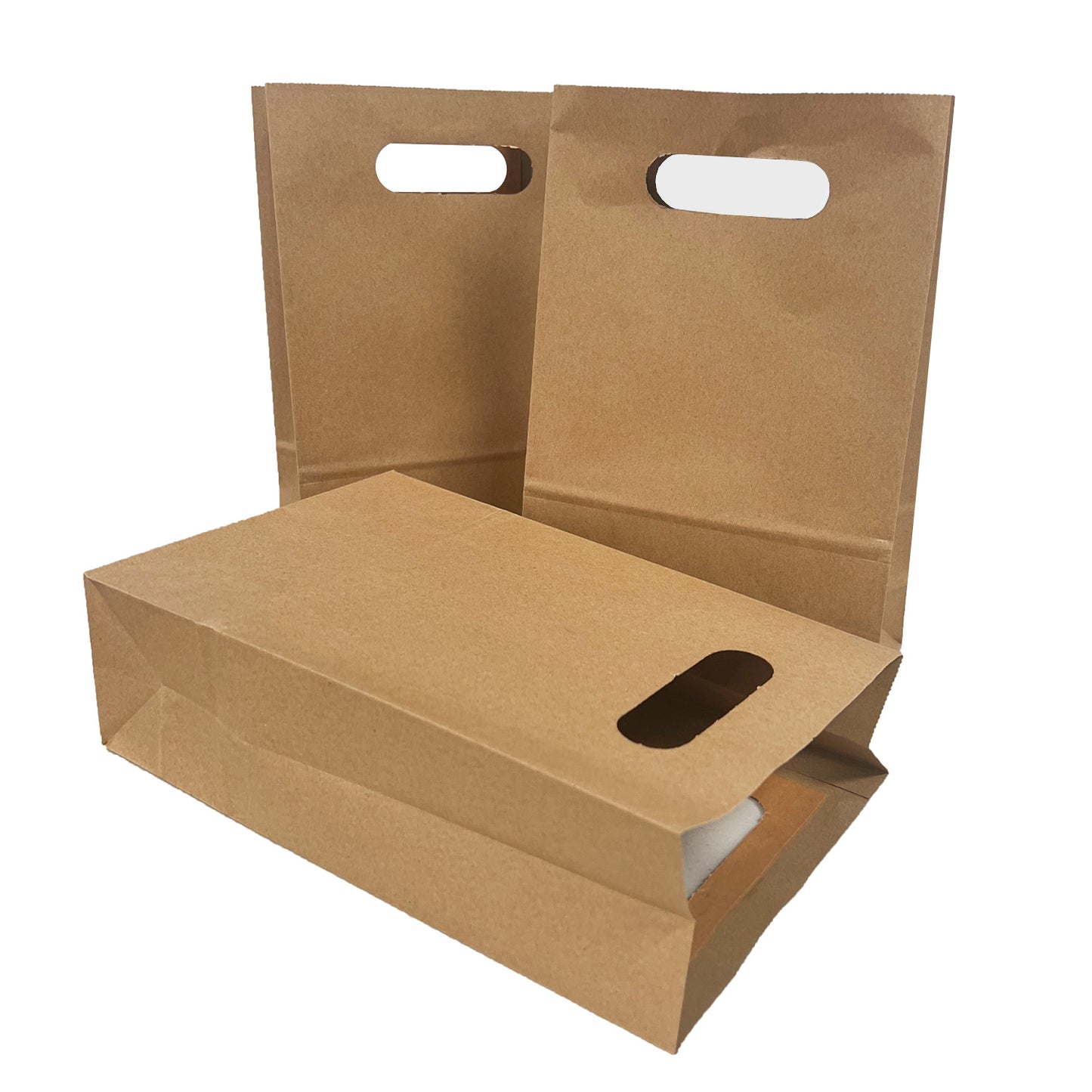 250pcs, Snack, 7 1/8x3 1/4x10 3/4 inches, Kraft Paper Bags, with Die Cut Handles