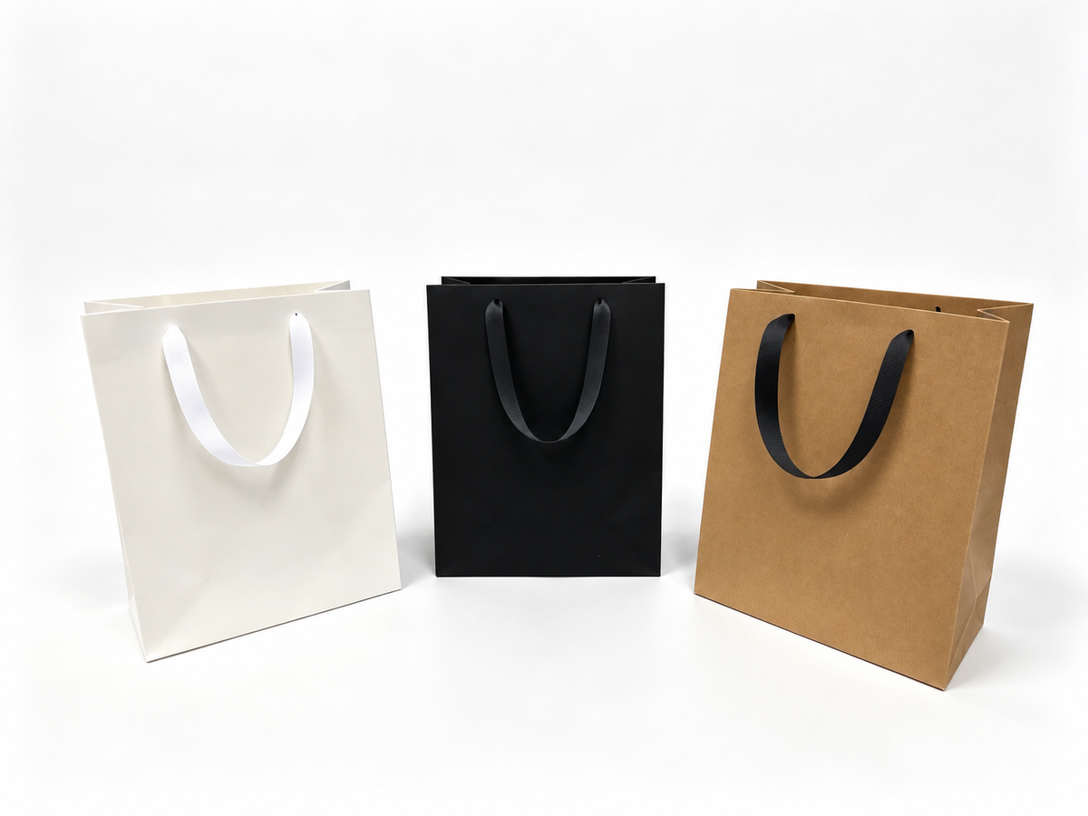 Euro Tote White Laminated Paper Bags 10" x 5" x 13" with Ribbon/Rope Handles 150 pcs/case SKU #6660