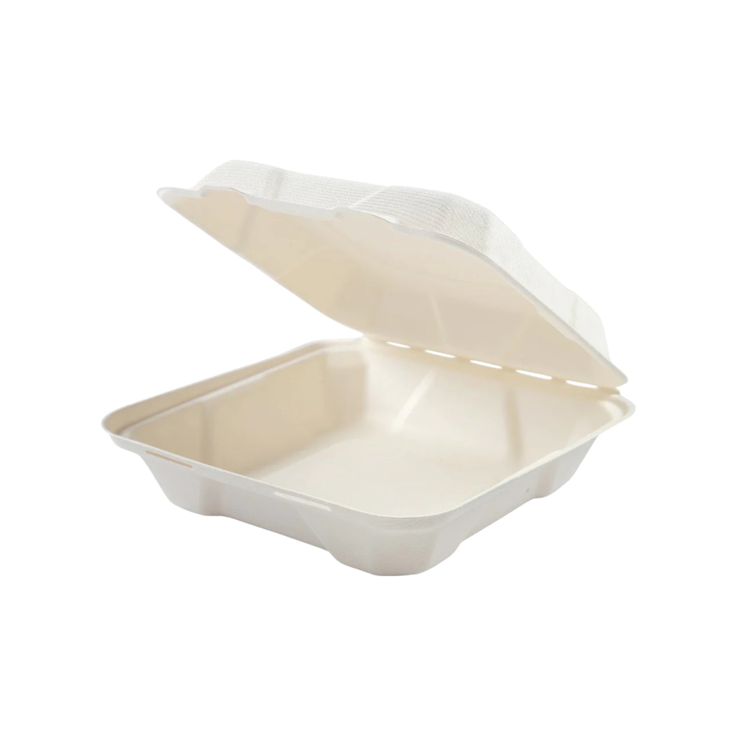 7.8" x 7.8" x 2.5" - Bagasse Clamshell -Shallow - Case of 200 - KIS PAPER - 5118; from $0.18/pc