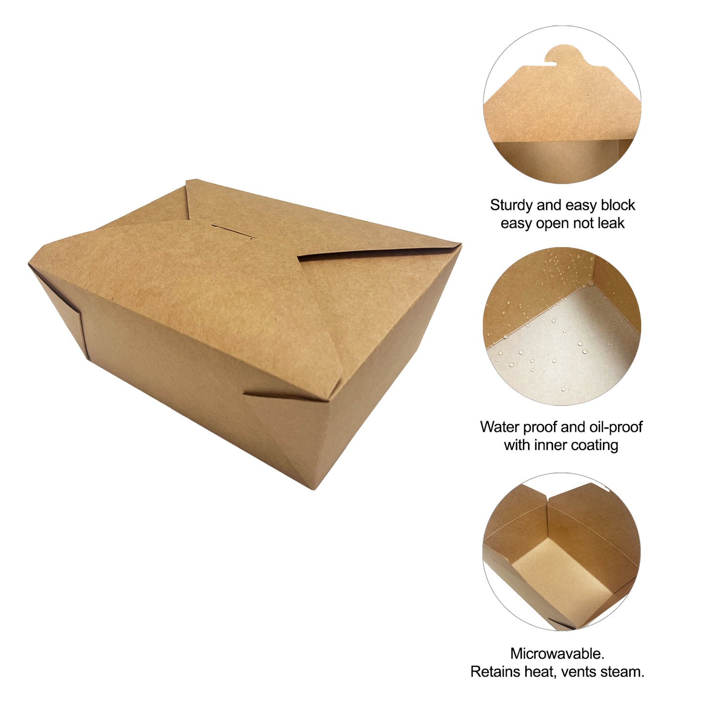 50 Pcs/200 Pcs, 96oz, 2840ml, #4, Kraft Paper Takeout Box