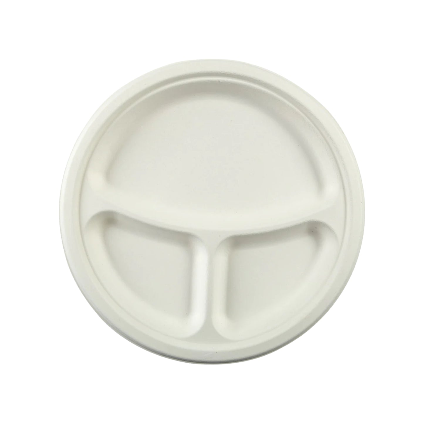 9" - Bagasse Round Plate - 3 Compartments - Case of 500 - KIS PAPER - 5129; from $0.095/pc