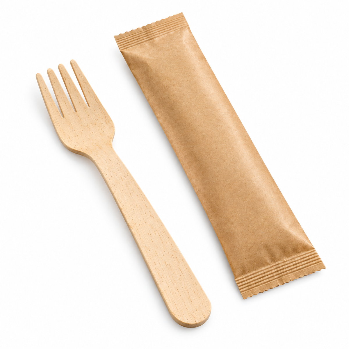 6.25" Individually Wrapped Birch Wood Forks on a white background – SKU CTLW-F-2