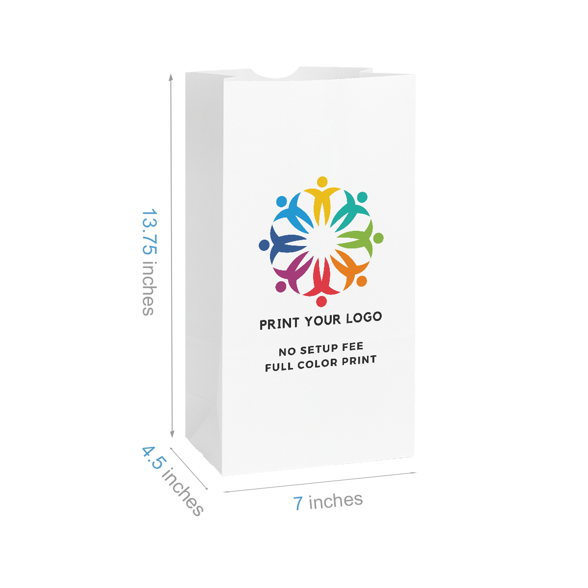 #12 - 7" x 4.5" x 13.75" - Prescription Bags - White Grocery Bags - Carton of 500 - KIS PAPER - 6026; Full Color Custom Print, Printed in Canada