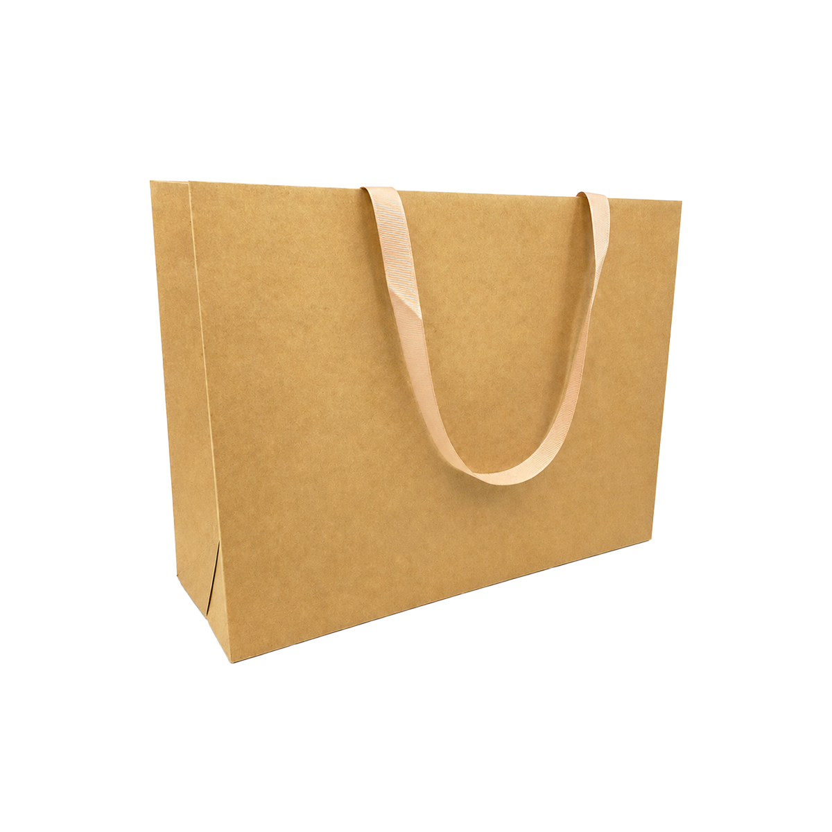 Vogue Kraft Contour Luxe Paper Bags (16″ × 6″ × 12″) with Brown Ribbon Handles – 100 pcs/case – SKU #6226