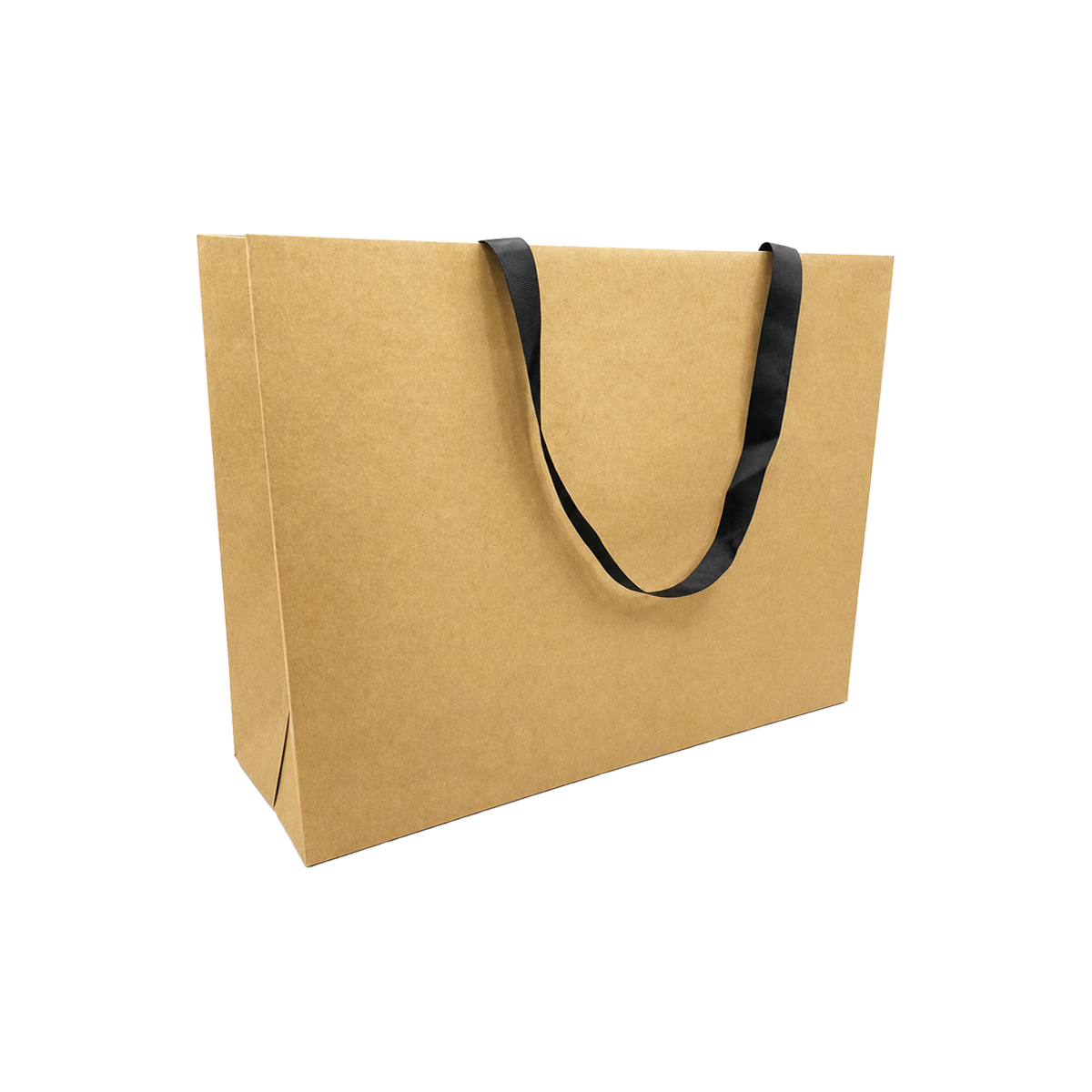 Vogue Kraft Contour Luxe Paper Bags (16″ × 6″ × 12″) with Black Ribbon Handles – 100 pcs/case – SKU #6213