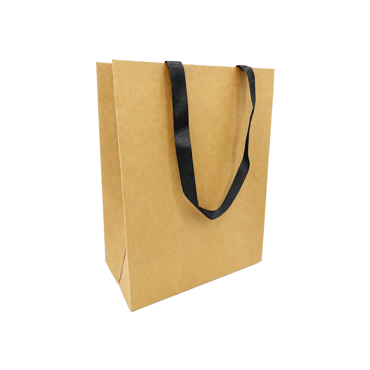 Cub Kraft Contour Luxe Paper Bags (10″ × 5″ × 13″) with Black Ribbon Handles – 100 pcs/case – SKU #6074
