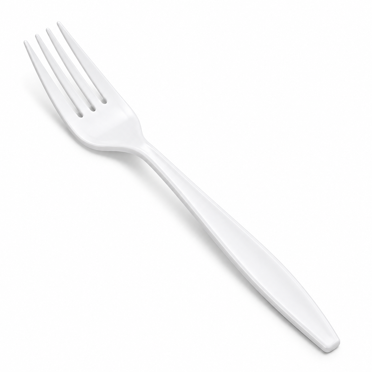 White Medium Plastic Forks on a white background – SKU PLC-F