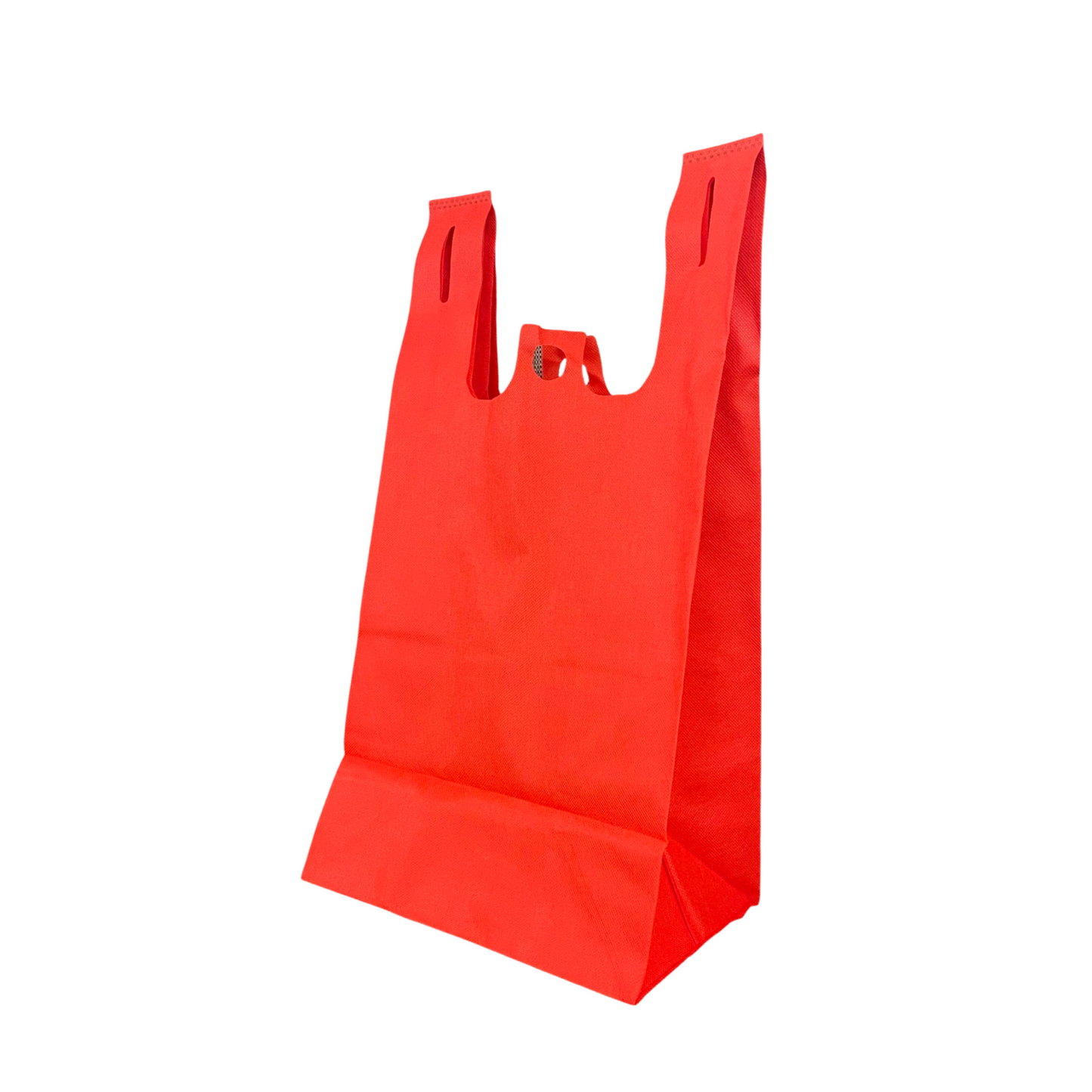 12" x 7" x 22" x 7" - Flat Bottom - Red Non-Woven T-Shirt Bags - Carton of 200 - KIS PAPER - 5254; $0.48/pc