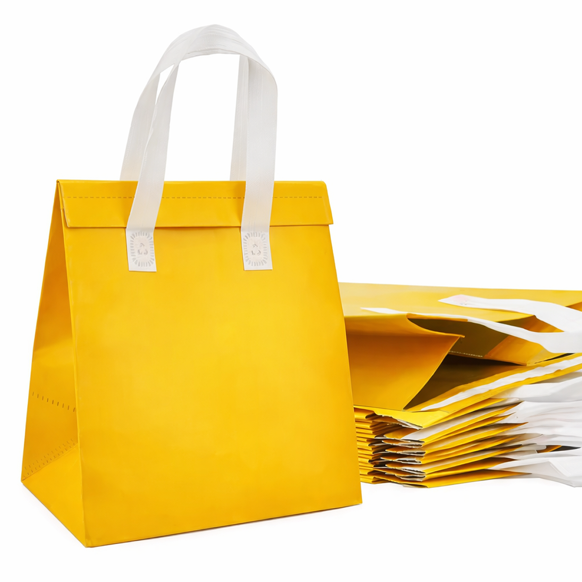 Aluminum Cooler Orange Insulated Takeout Bags (8.27″ × 4.33″ × 10.33″) with White Flat Handles - SKU #6030