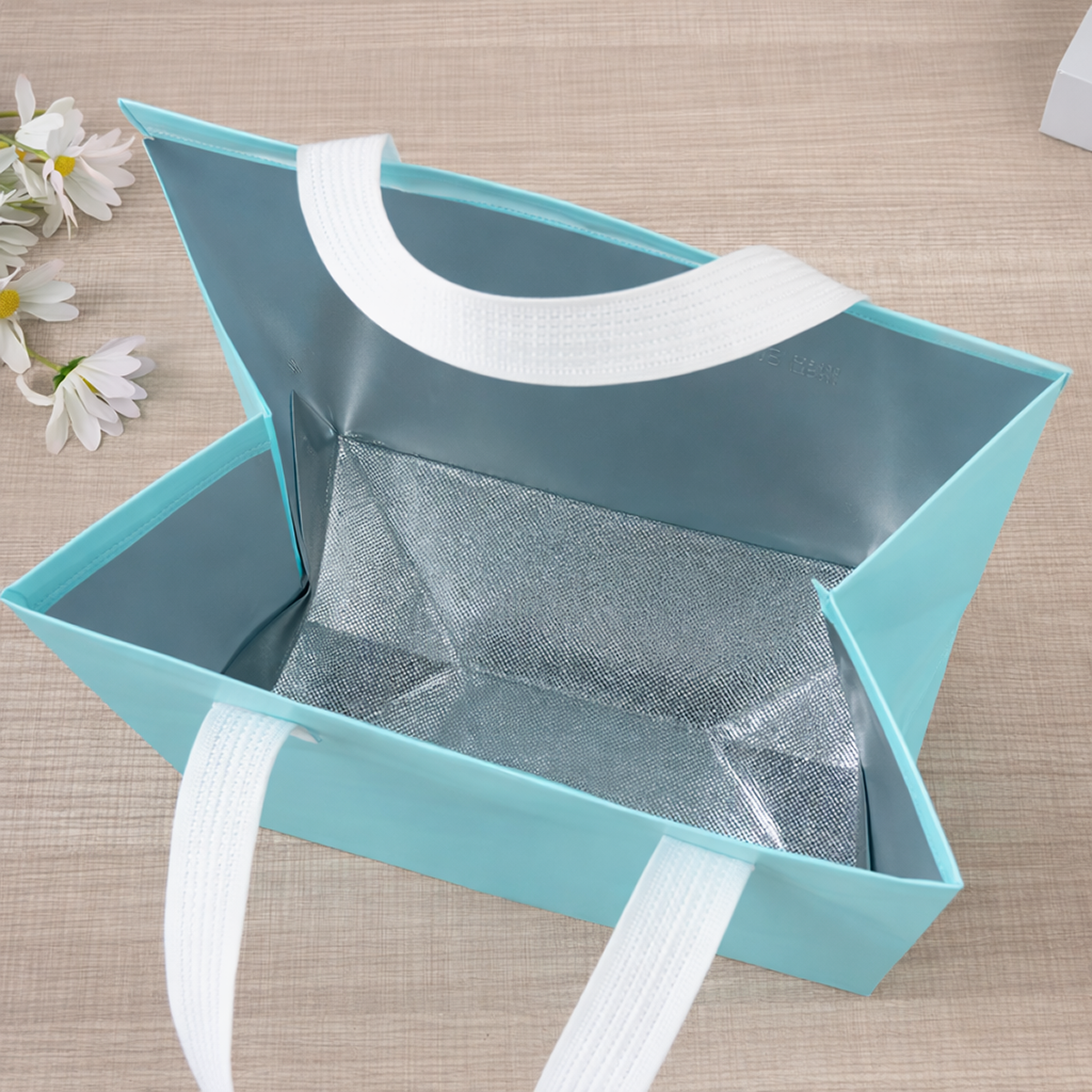 Aluminum Cooler Orange Insulated Takeout Bags (10.23” x 6.7” x 10.23”) with White Flat Handles - SKU #6034