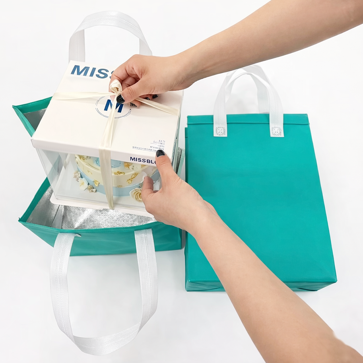 Aluminum Cooler Pink Insulated Takeout Bags (8.27″ × 4.33″ × 10.33″) with Brown Flat Handles - SKU #6029