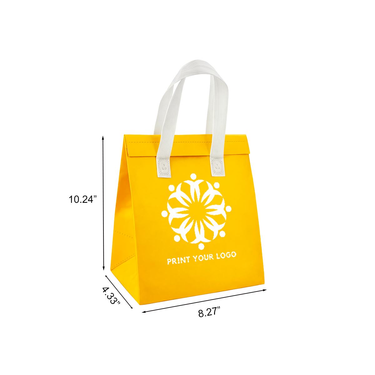 Custom Printed Aluminum Cooler Yellow Insulated Takeout Bags (8.27″ × 4.33″ × 10.33″) with White Flat Handles - SKU #6031