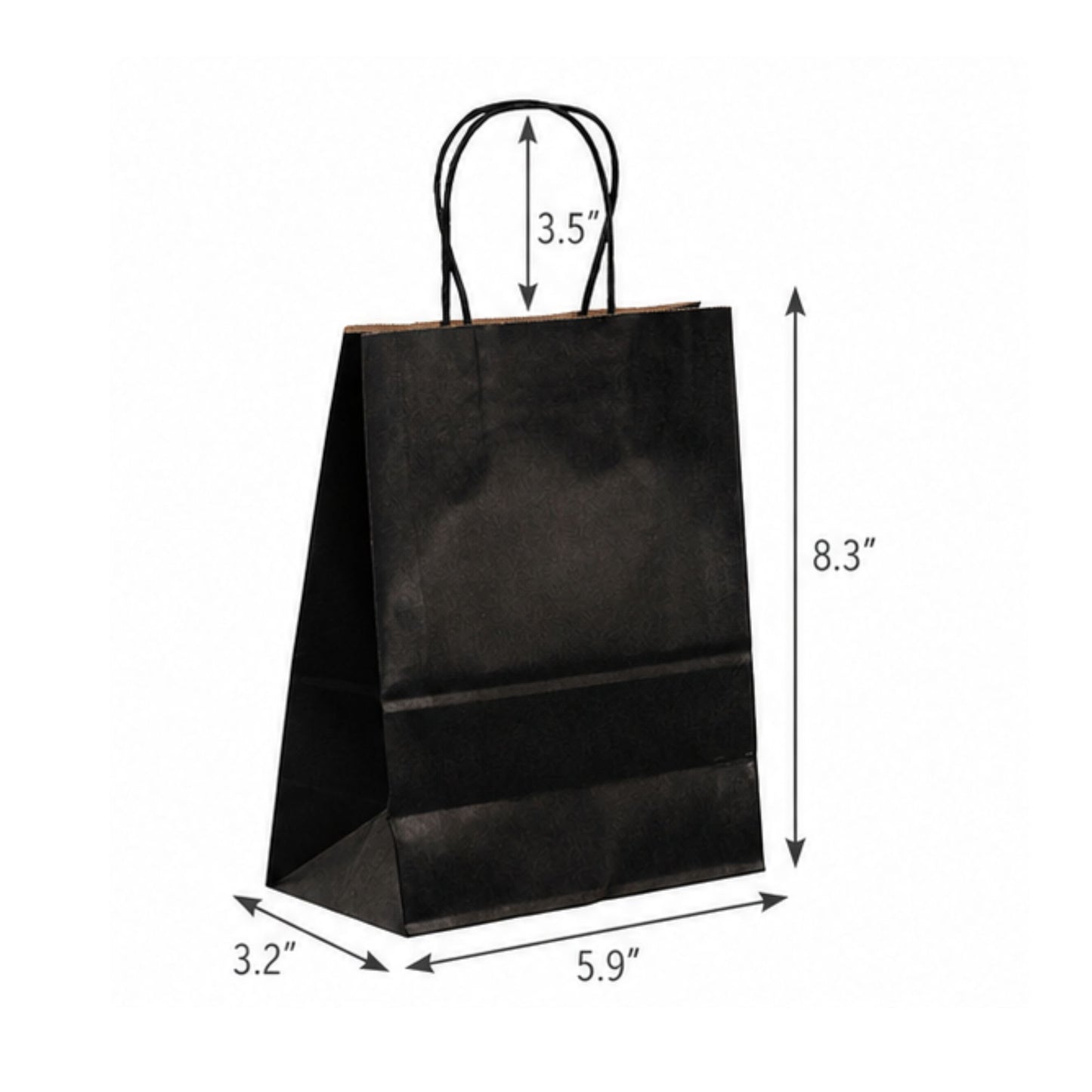 Black Paper Shopping Bag with Twisted Handles (5.9" x 3.2" x 8.3"), Gem, SKU #6499