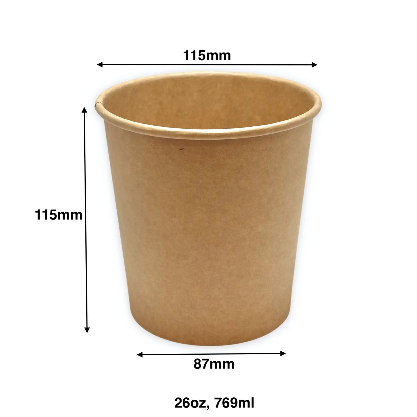26oz - 115mm Paper Soup Containers Kraft - Carton of 500 - KIS PAPER - 5003; From $0.16/pc