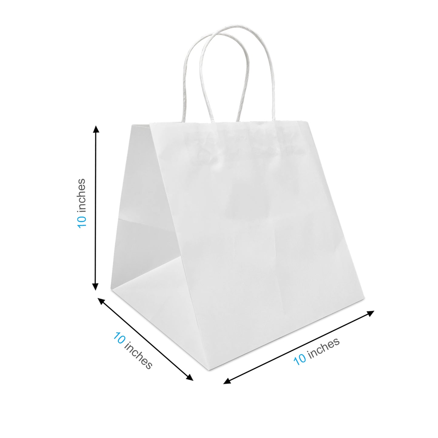250 Pcs, Cube, 10.5x10.5x10.5 inches, White Kraft Paper Bags, with Twisted Handle