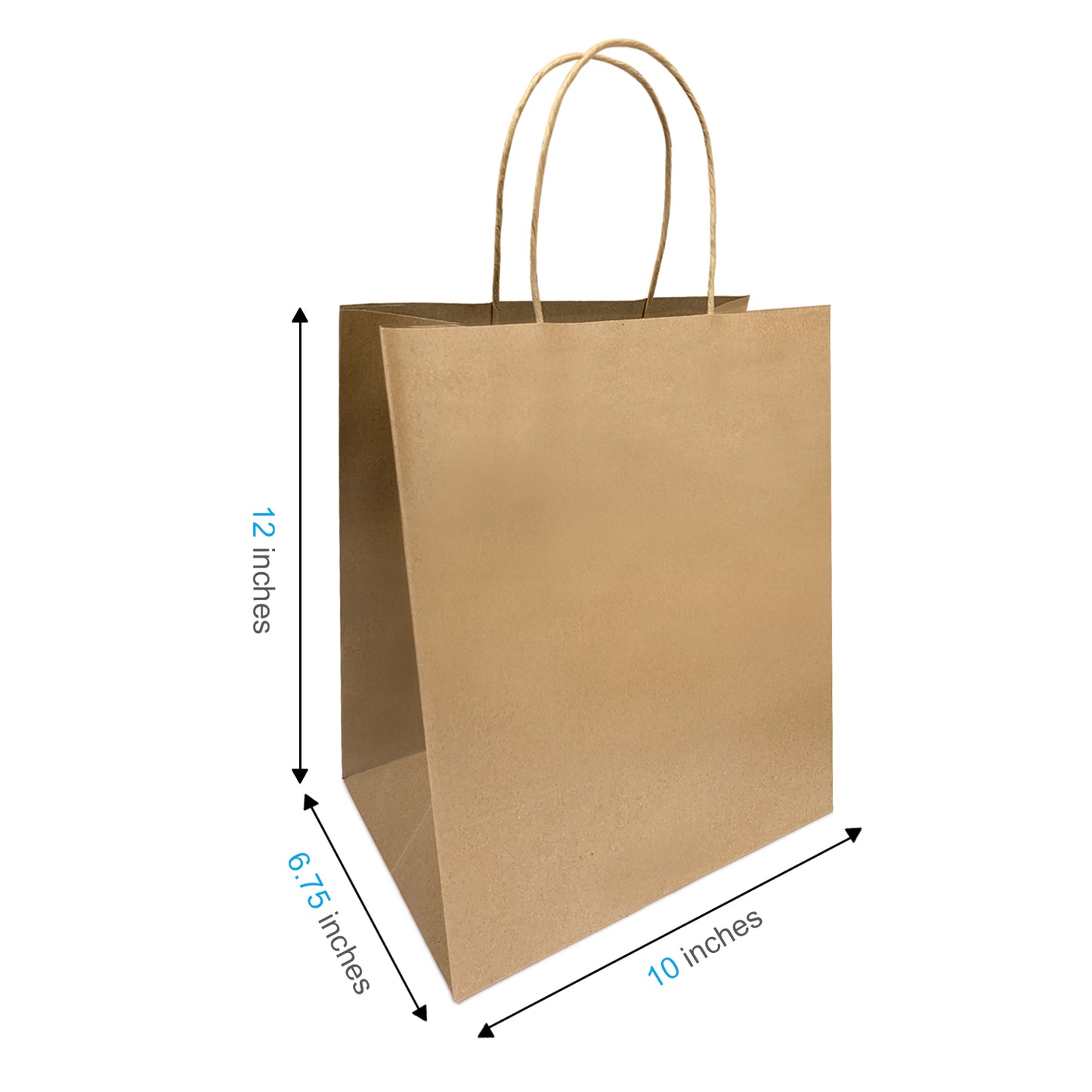 250 Pcs, Bistro, 10x6.75x12 inches, Kraft Paper Bags, with Twisted Handle