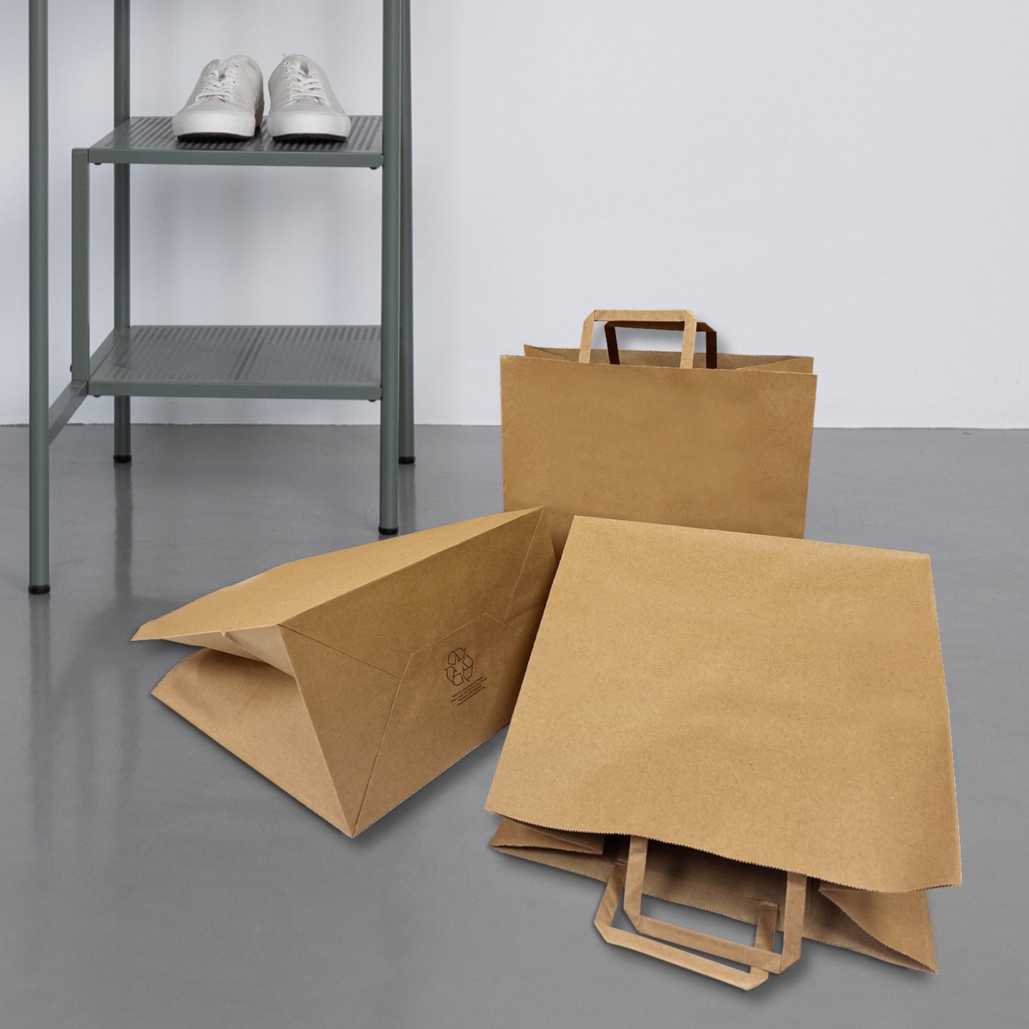 300 Pcs, Pluto, 12x7x12 inches, Kraft Paper Bags, with Flat Handle