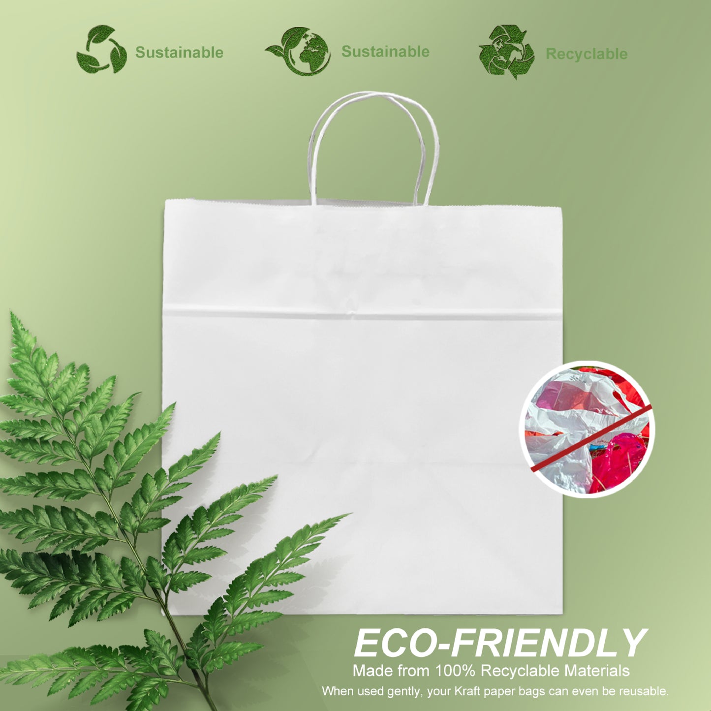 250 Pcs, Cake, 16x6x19.25 inches, White Kraft Paper Bags, with Twisted Handles