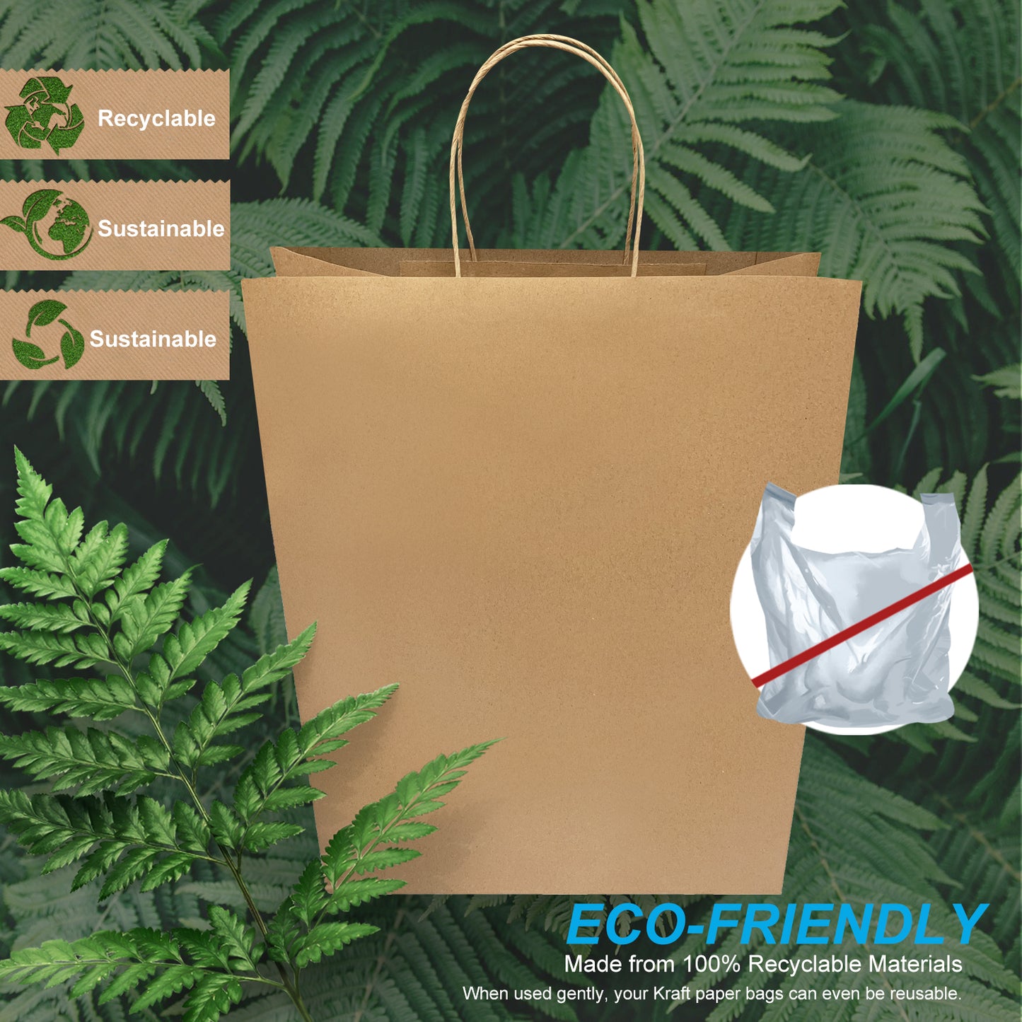 250 Pcs, Mart, 13x6.7x17 inches, Kraft Paper Bags, with Twisted Handle