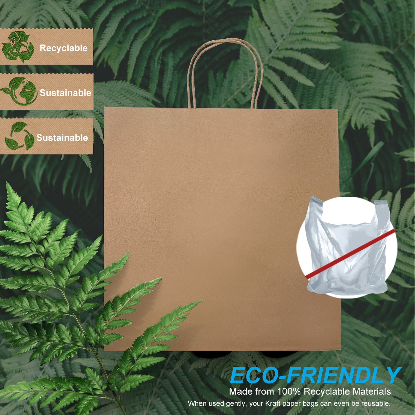 250 Pcs, Star, 13x7x13 inches, Kraft Paper Bags, with Twisted Handle