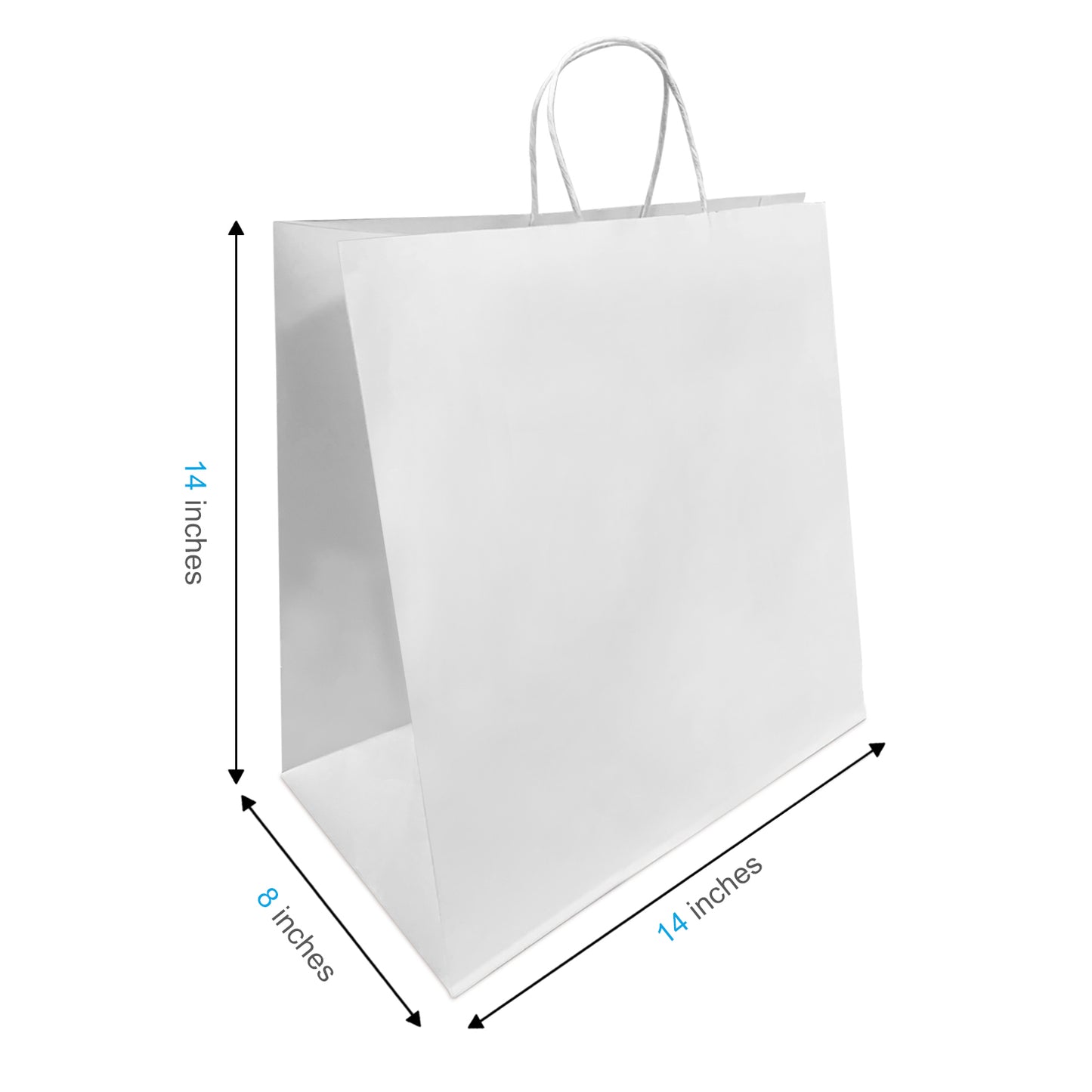 200 Pcs, Tiger, 14x8x14 inches, White Kraft Paper Bags, with Twisted Handle