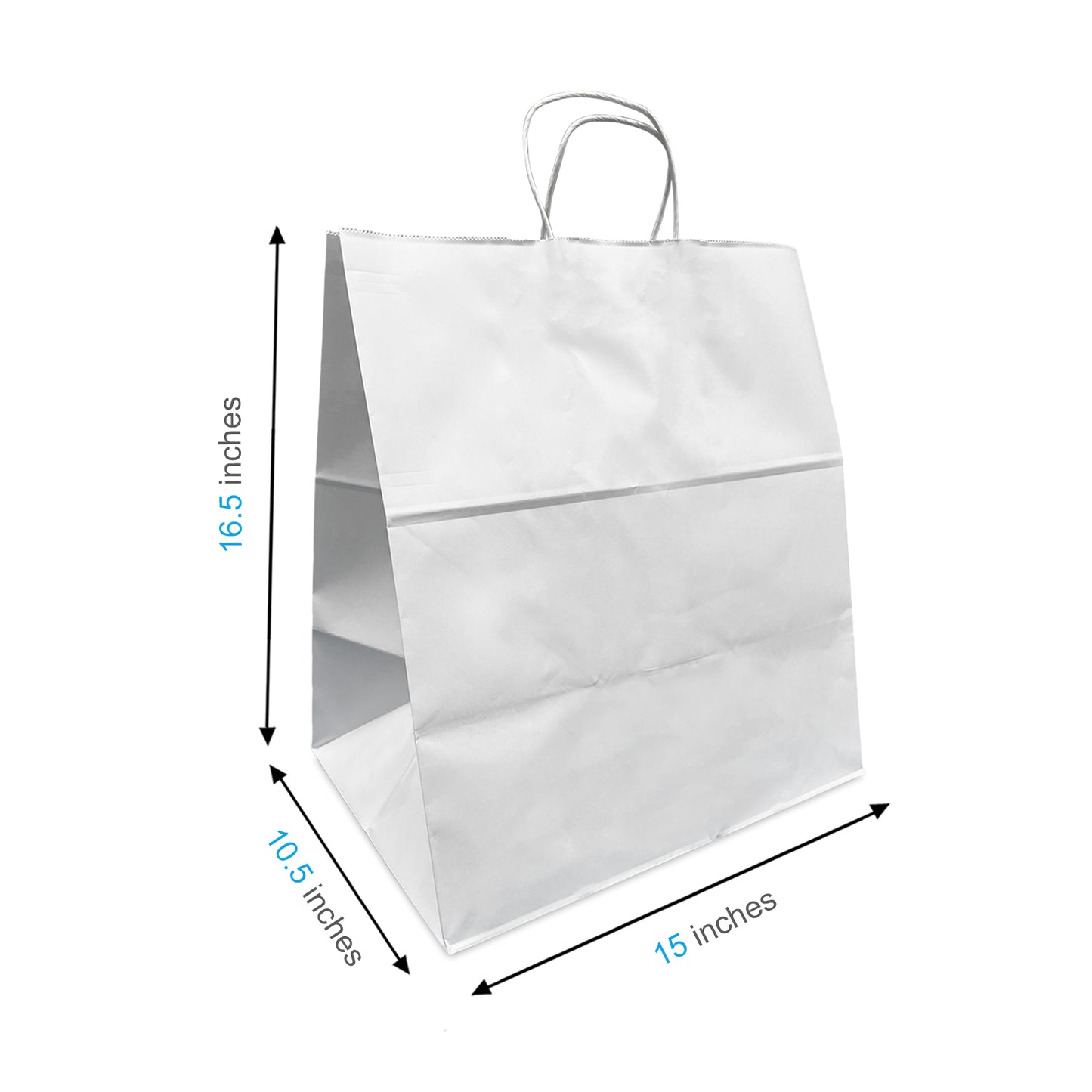 200 Pcs, Dumbo, 15x10.5x16.5 inches, White Kraft Paper Bags, with Twisted Handles