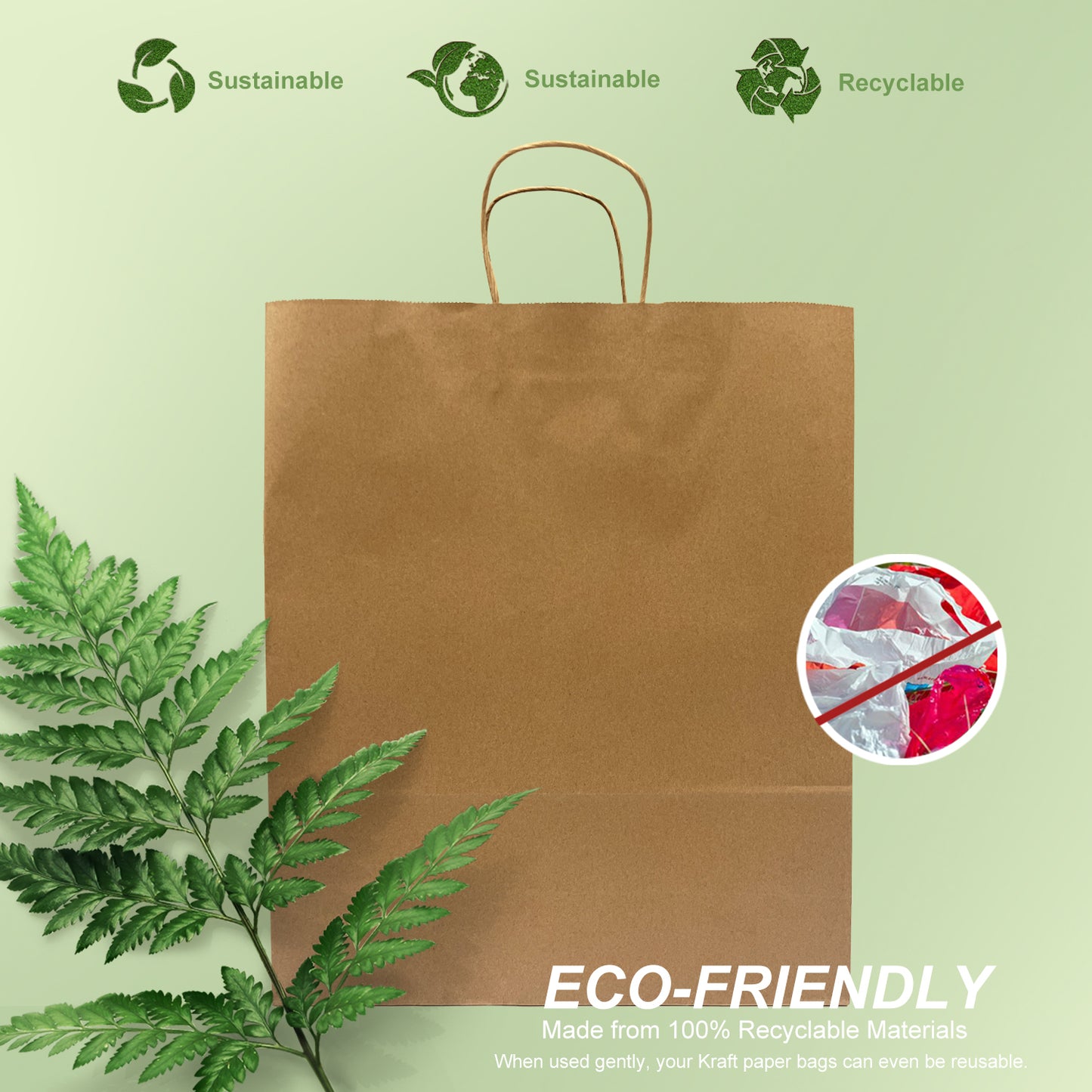 200 Pcs, Queen, 16x6x19.25 inches, Kraft Paper Bags, with Twisted Handles