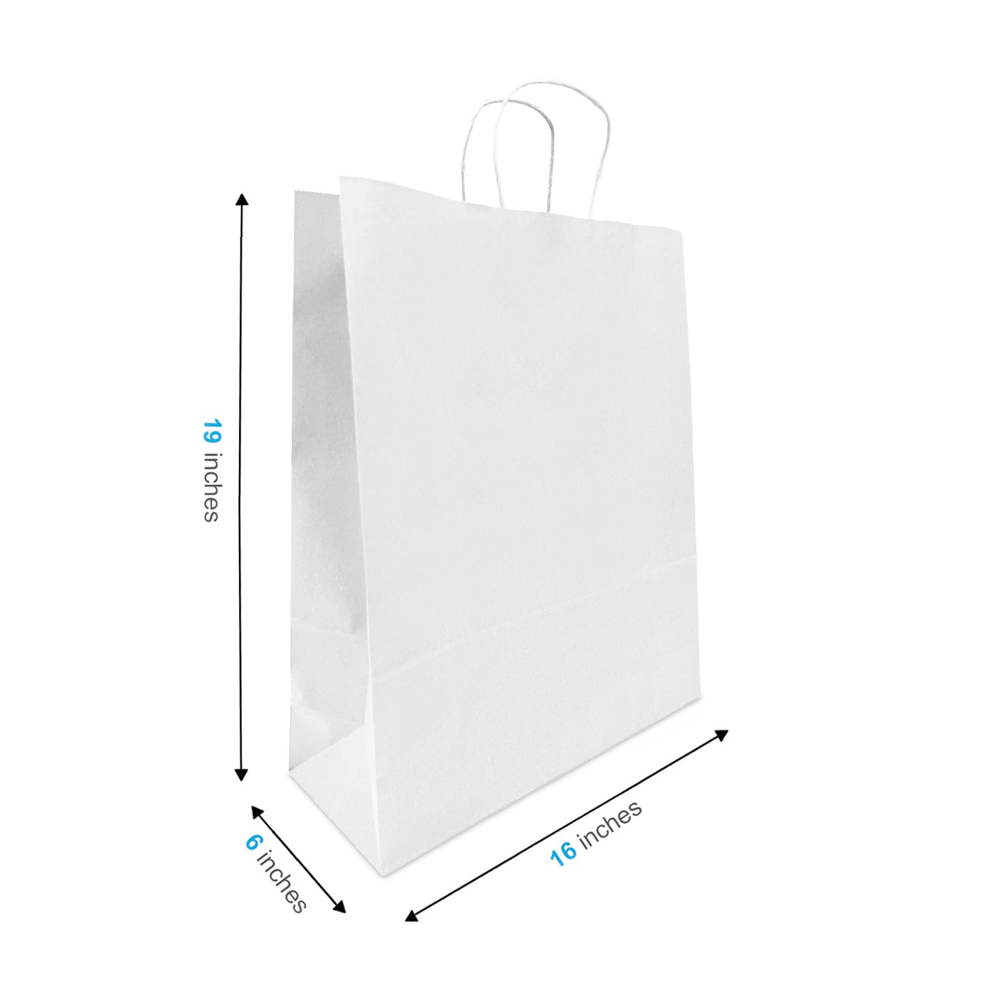 200 Pcs, Queen, 16x6x19.25 inches, White Kraft Paper Bags, with Twisted Handles