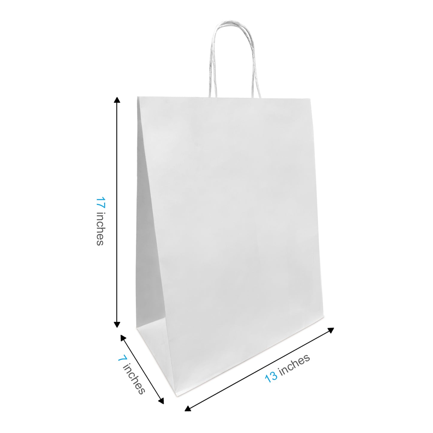 250 Pcs, Mart, 13x7x17 inches, White Kraft Paper Bags, with Twisted Handle