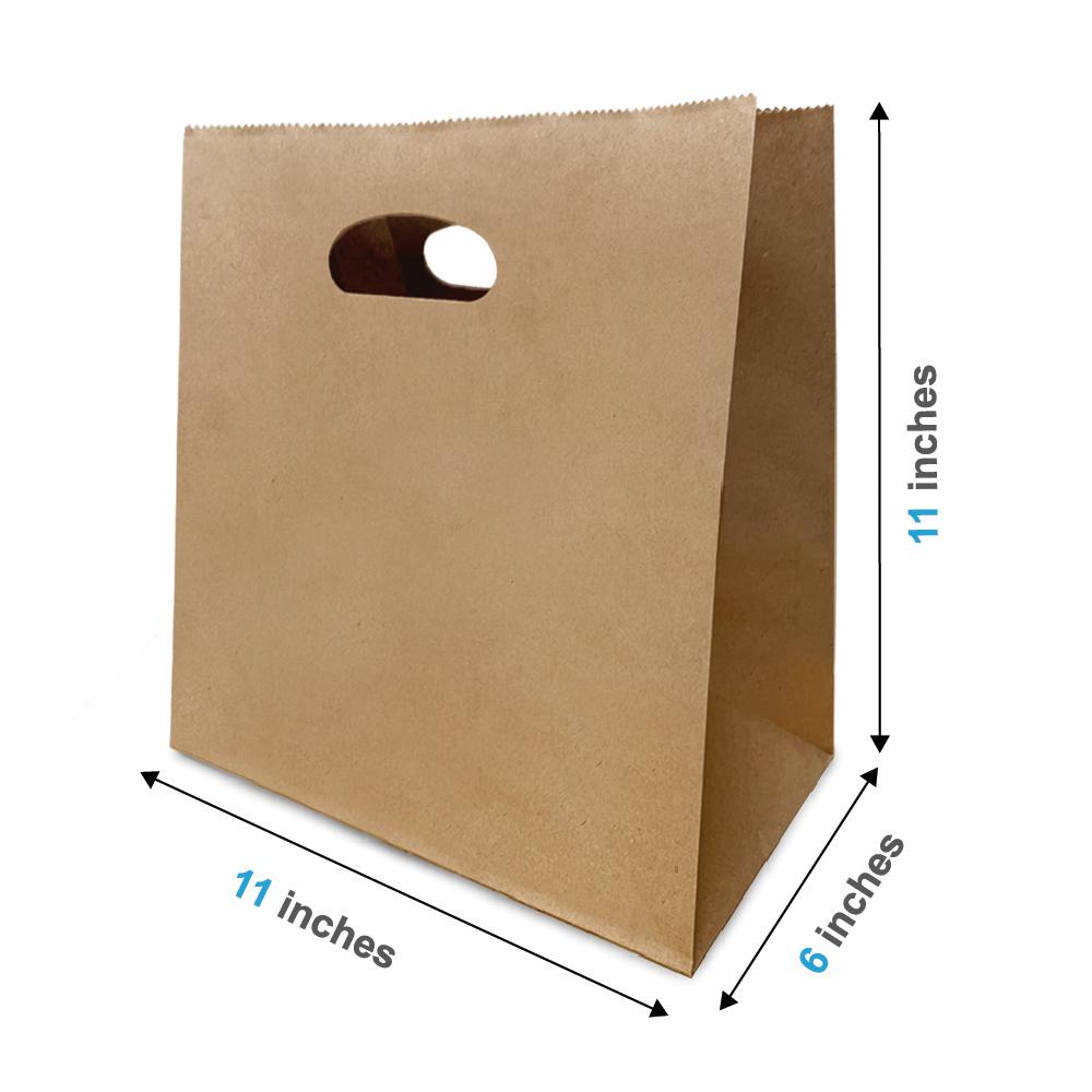 400 Pcs, Anna, 11x6x11 inches, Kraft Paper Bags, with Die Cut Handle
