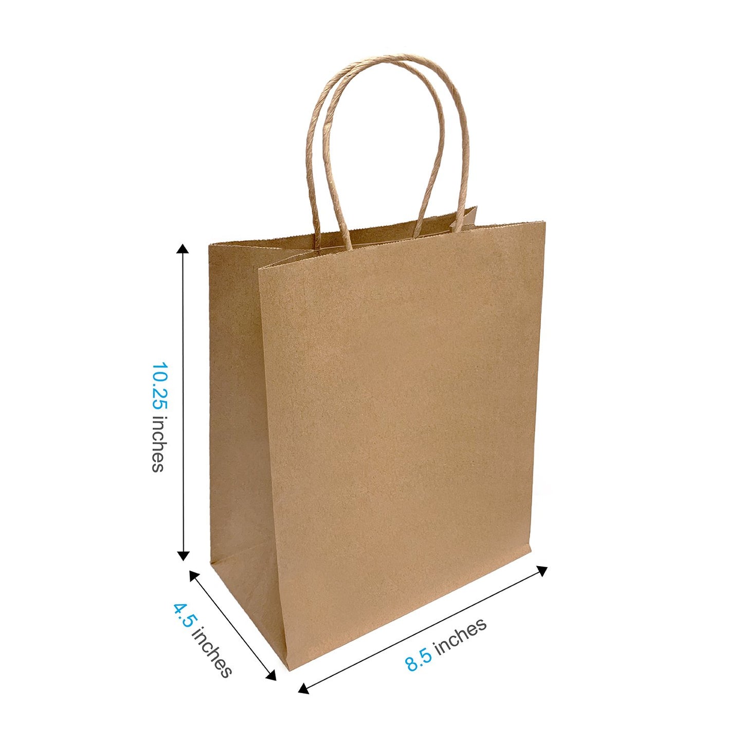 250 Pcs, Cub, 8x4.75x10.25 inches, Kraft Paper Bags, with Twisted Handle