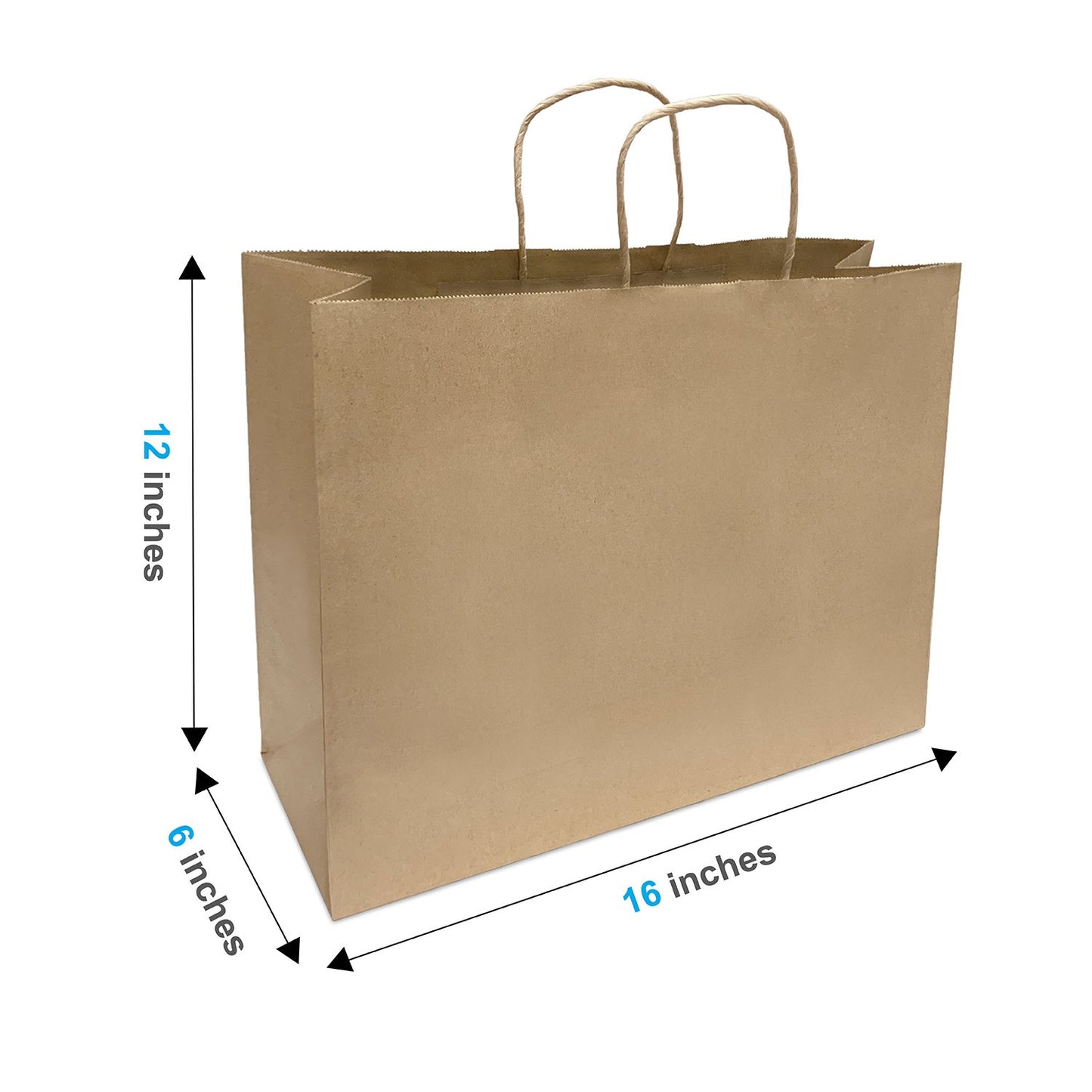 250 Pcs, Vogue, 16x6x12 inches, Kraft Paper Bags, with Twisted Handle