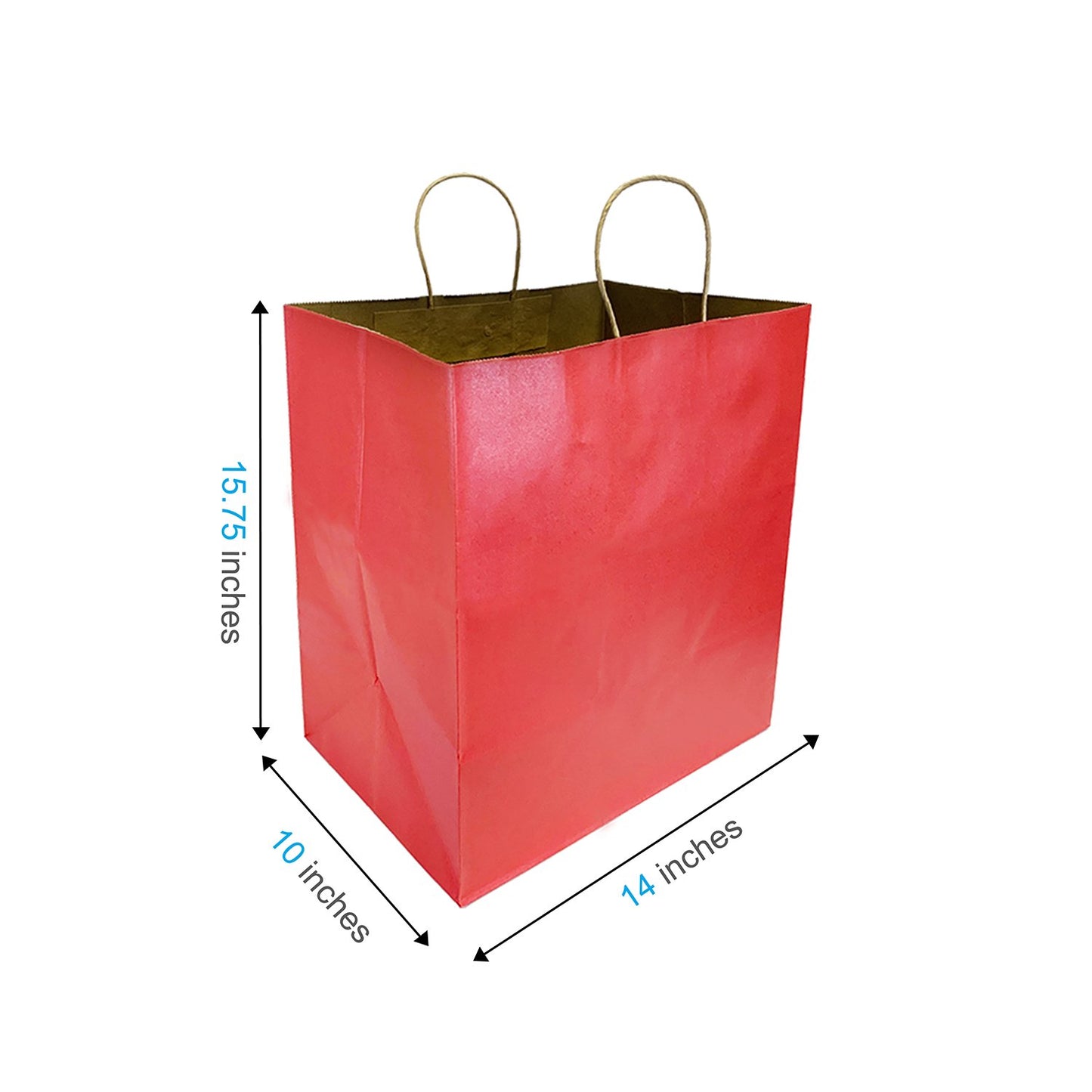 200 Pcs, Super Royal, 14x10x15.75 inches, Red Kraft Paper Bags, with Twisted Handle