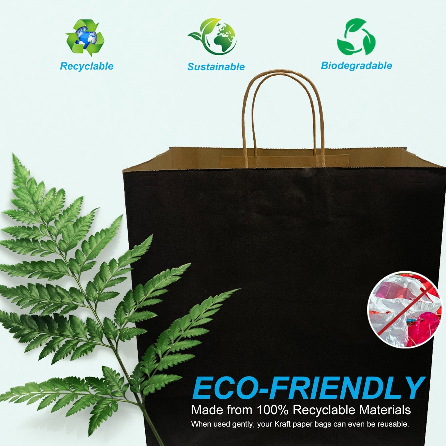 200 Pcs, Super Royal, 14x10x15.75 inches, Black Kraft Paper Bags, with Twisted Handle