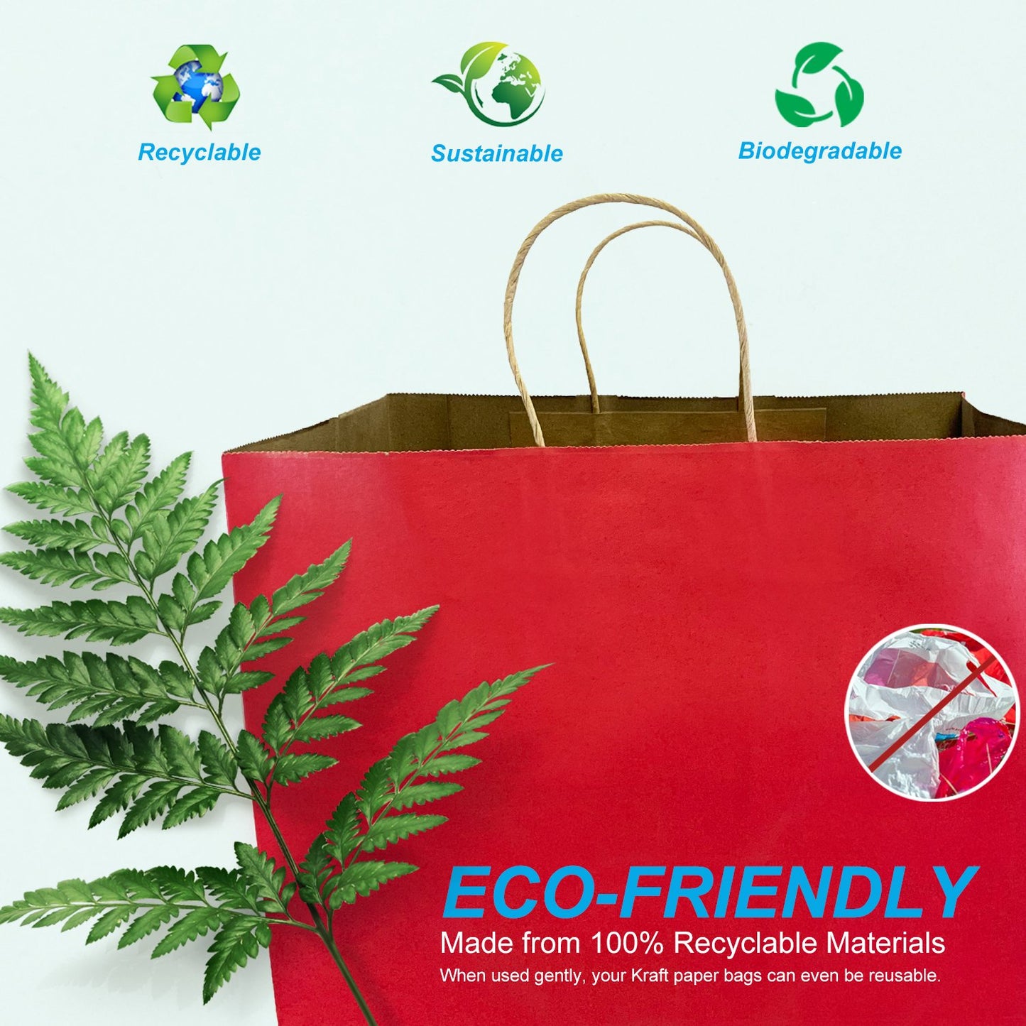 200 Pcs, Super Royal, 14x10x15.75 inches, Red Kraft Paper Bags, with Twisted Handle