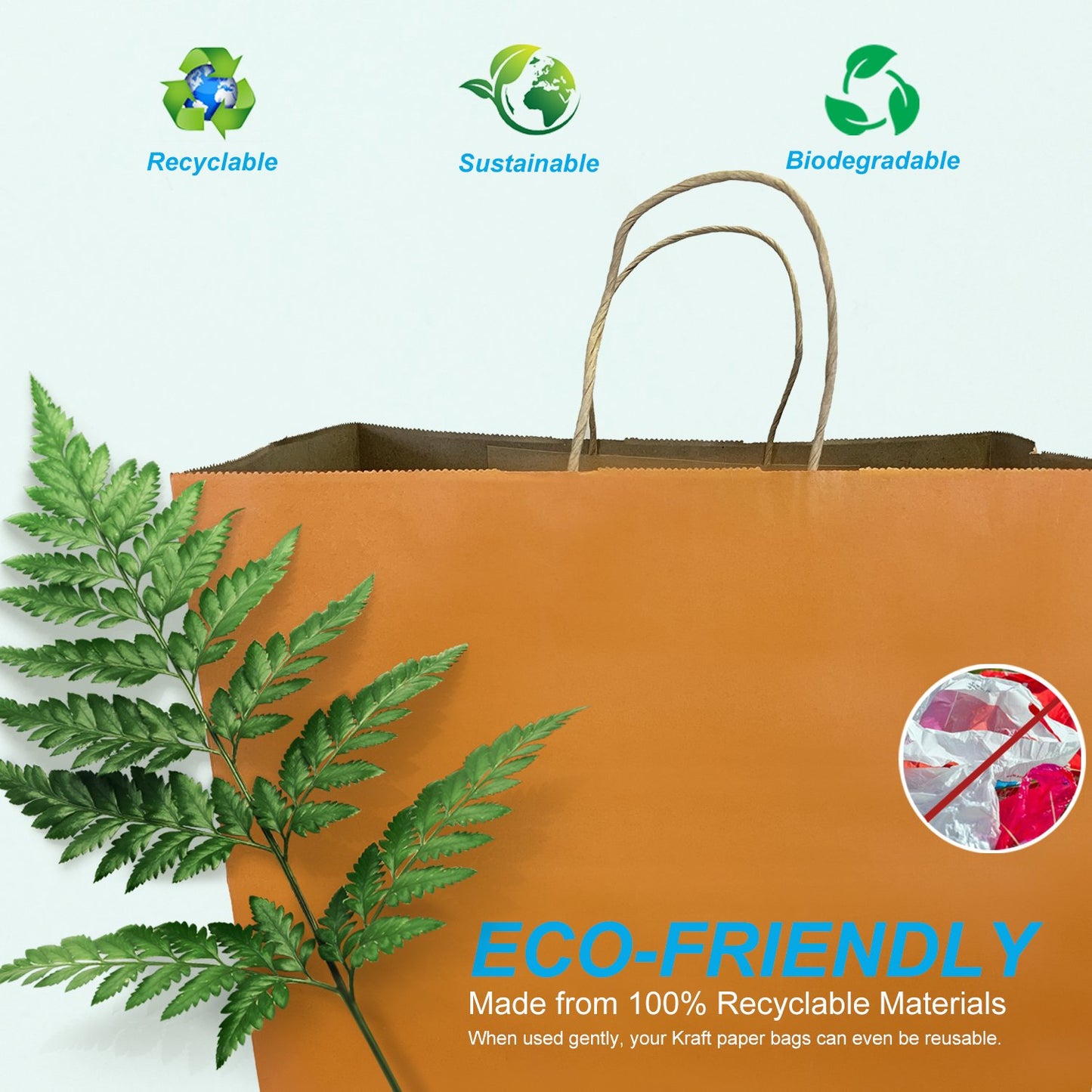 200 Pcs, Super Royal, 14x10x15.75 inches, Orange Kraft Paper Bags, with Twisted Handle