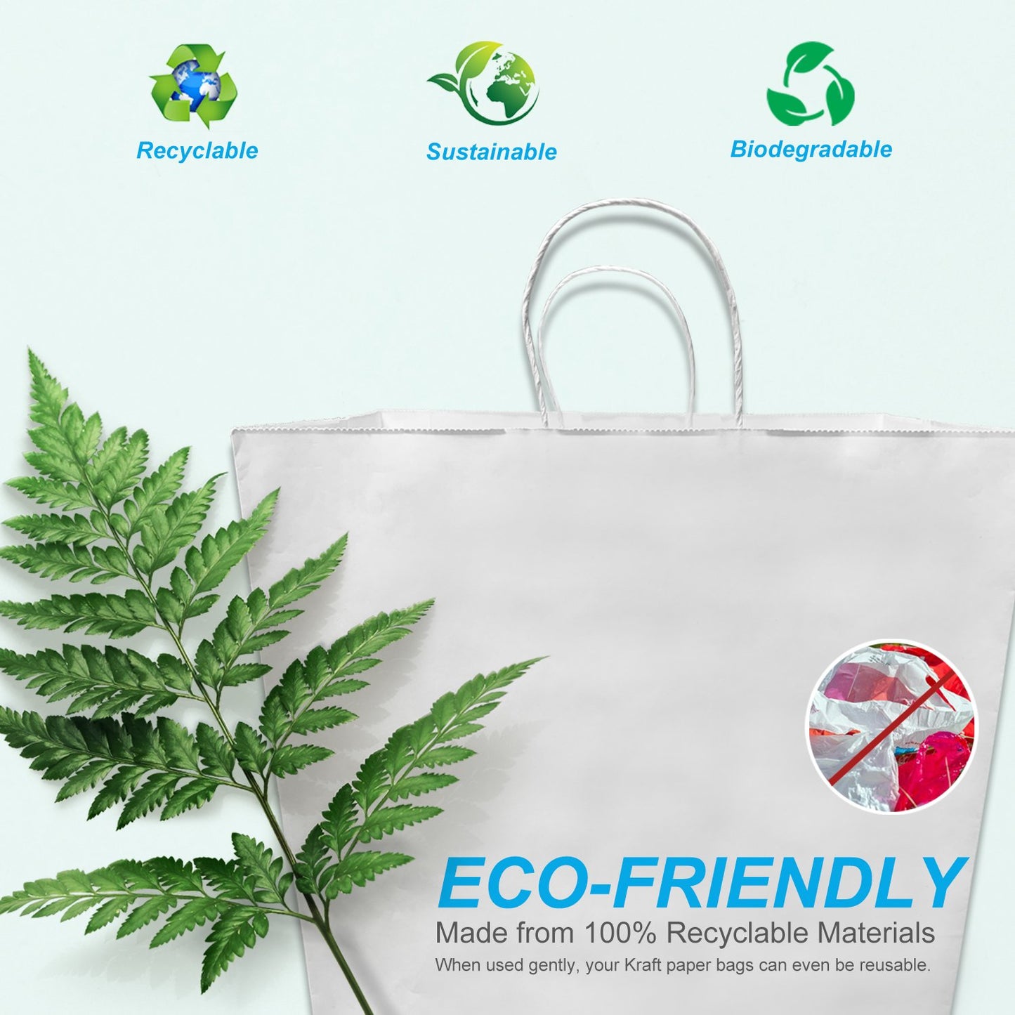 200 Pcs, Super Royal, 14x10x15.75 inches, White Kraft Paper Bags, with Twisted Handle