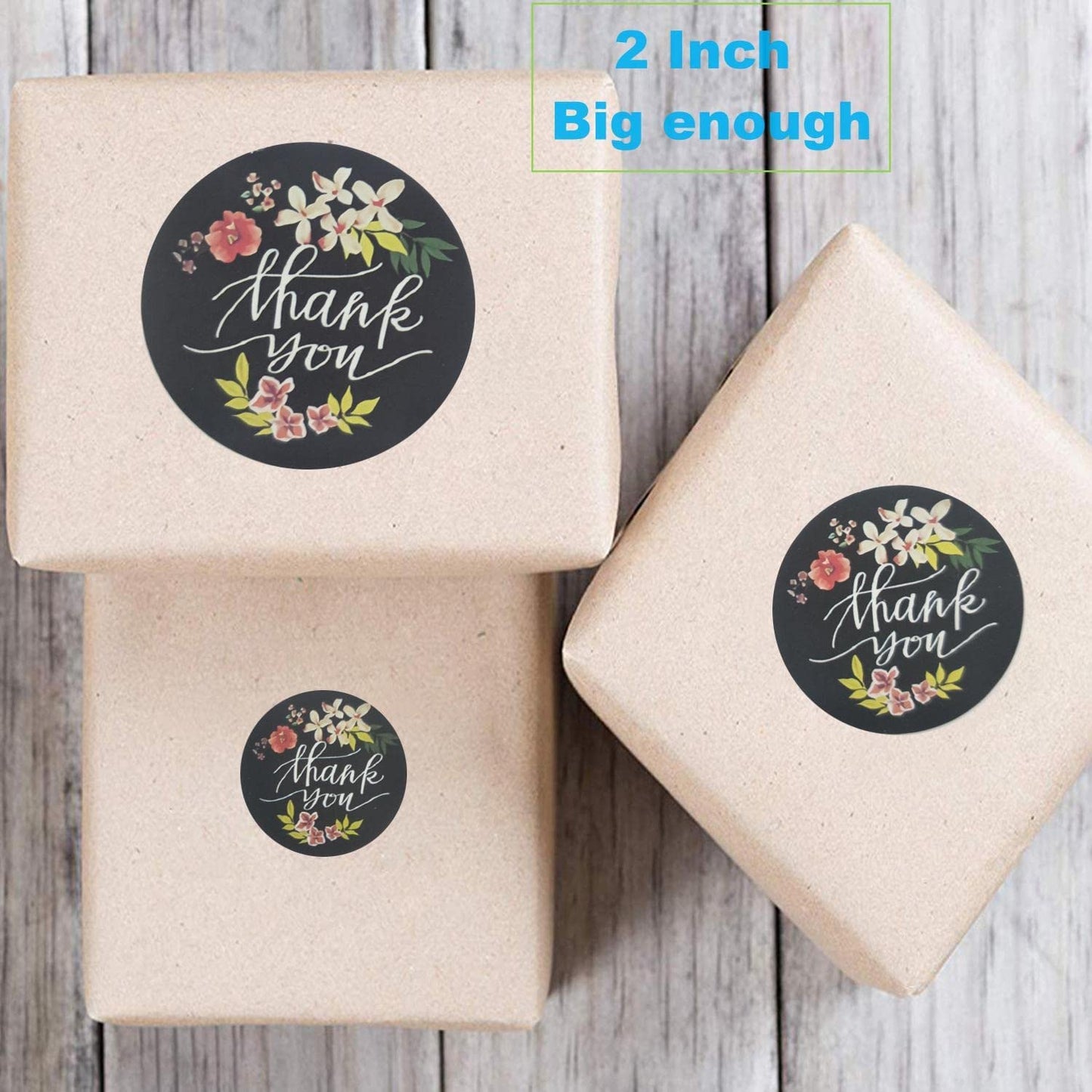 2500 Pcs, 2 inches, 8 Designs, Plants and Floral, Round Label, Thank You Sticker