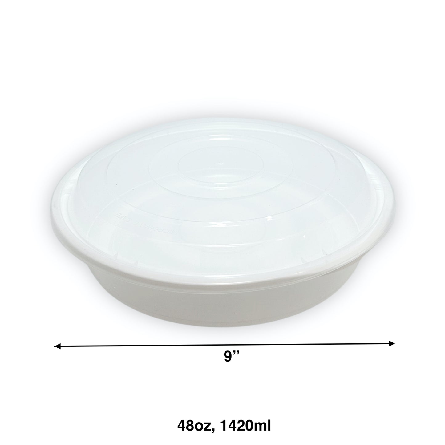 KIS-R48G | 150sets 48oz, 1420ml White PP Round 9" Container with Clear Lids Combo; $0.377/set