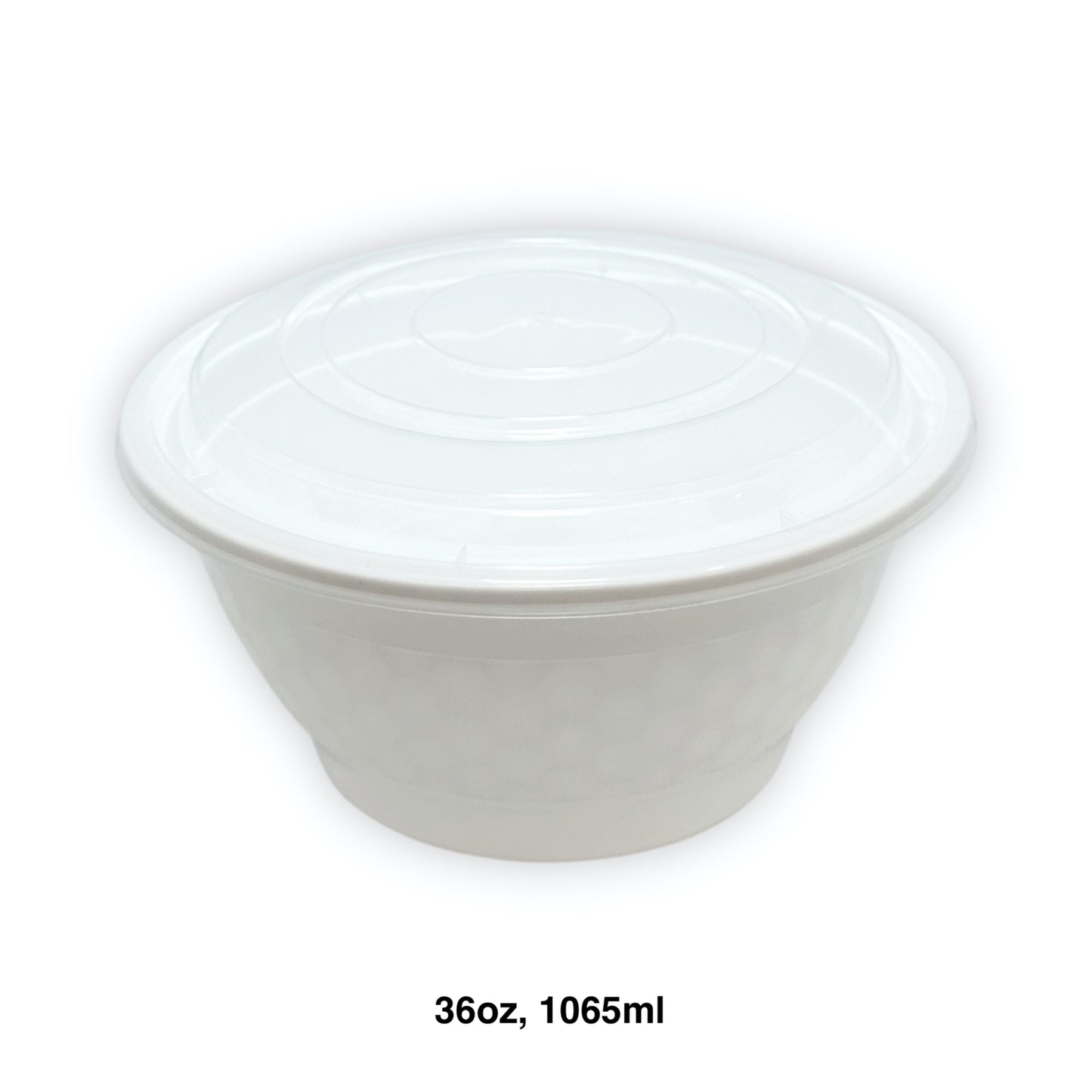 KIS-BO36G | 150sets 36oz, 1065ml White PP Round Bowl with Clear Lids Combo; $0.258/set