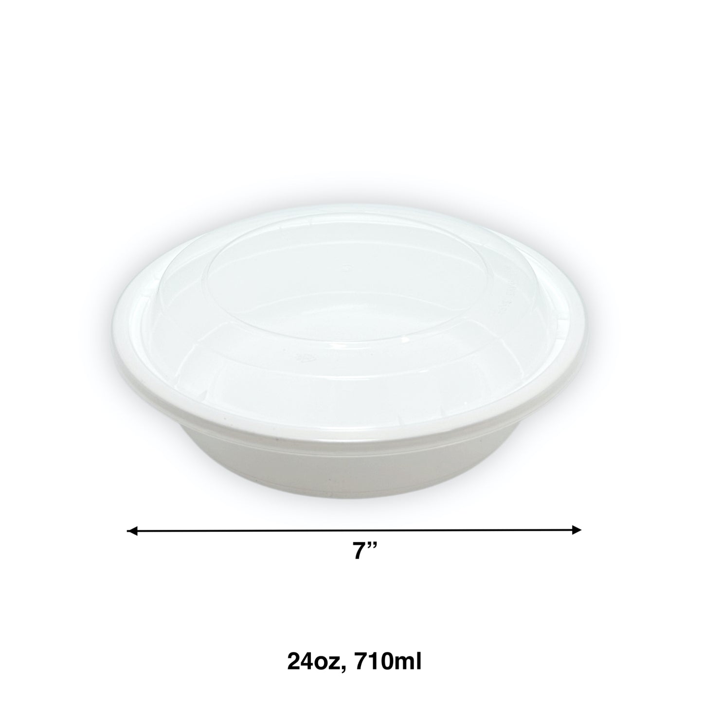 KIS-RS24G | 150sets 24oz, 710ml White PP Round 7" Container with Clear Lids Combo; $0.196/set