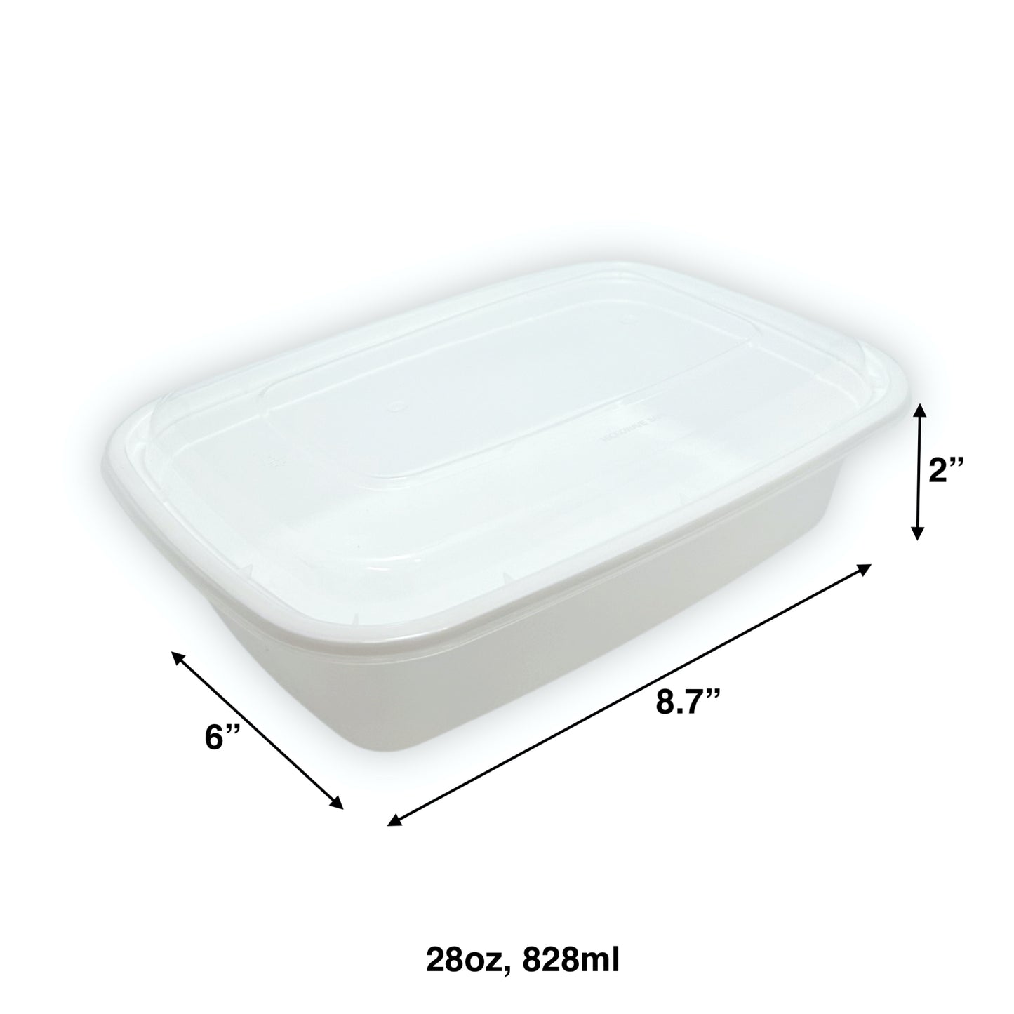 KIS-KY28G | 150sets 28oz, 828ml White PP Rectangle Container with Clear Lids Combo; $0.258/set
